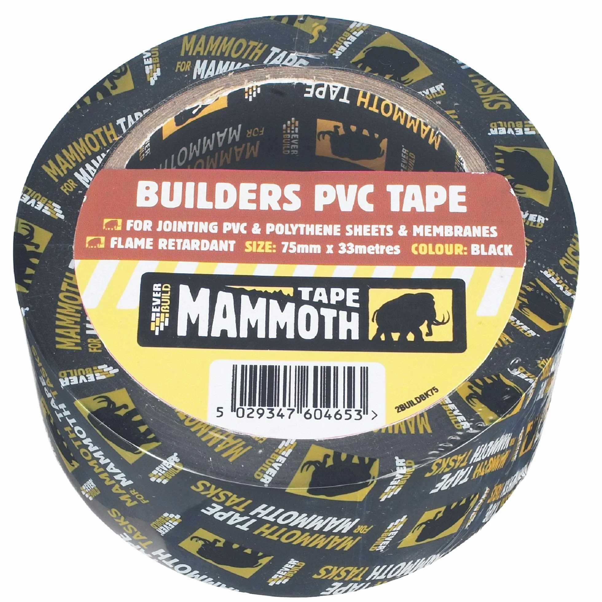 Everbuild Mammoth Ruban adhésif PVC ignifuge Noir 75 mm x 33 m