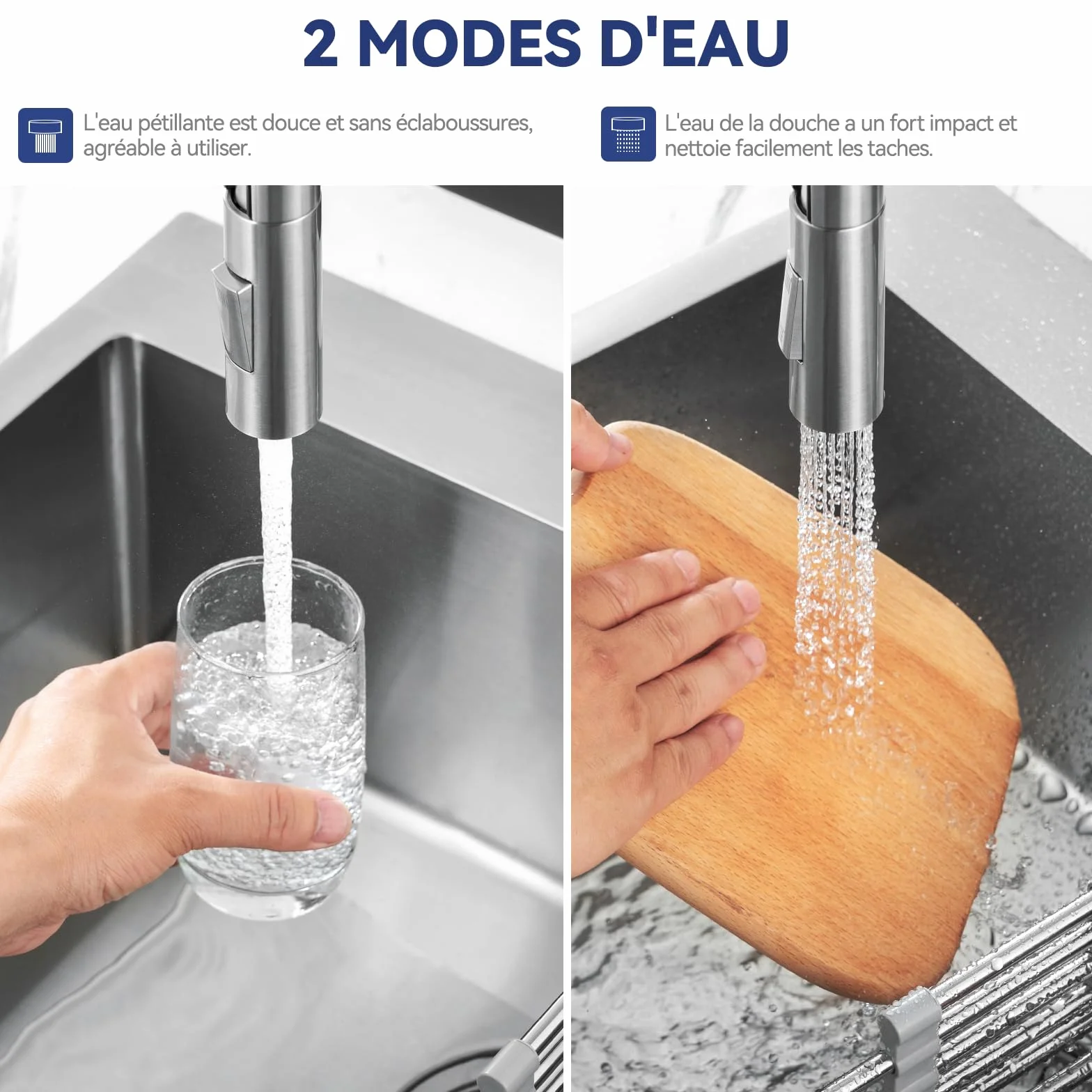 CECIPA Robinet Cuisine Mitigeur Avec Douchette Extractible, Acier Inoxydable Brossé, Arc Élevé Rotatif 360°