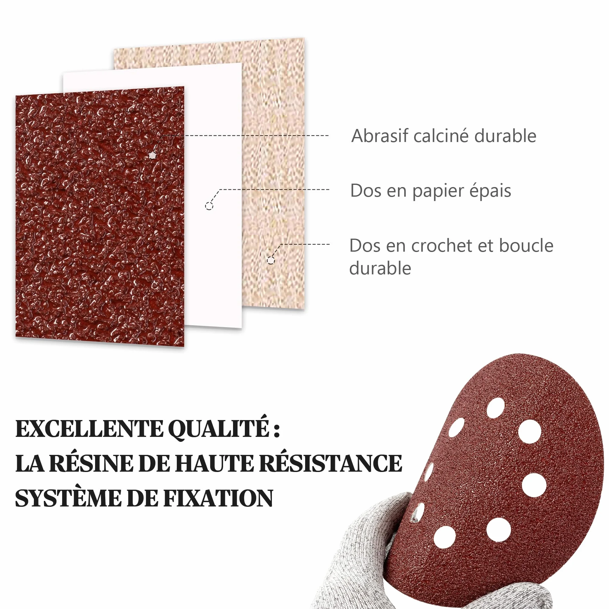 Disque Abrasif 125mm 8 Trous Grain 40 110 Pièces pour Ponceuse Excentrique