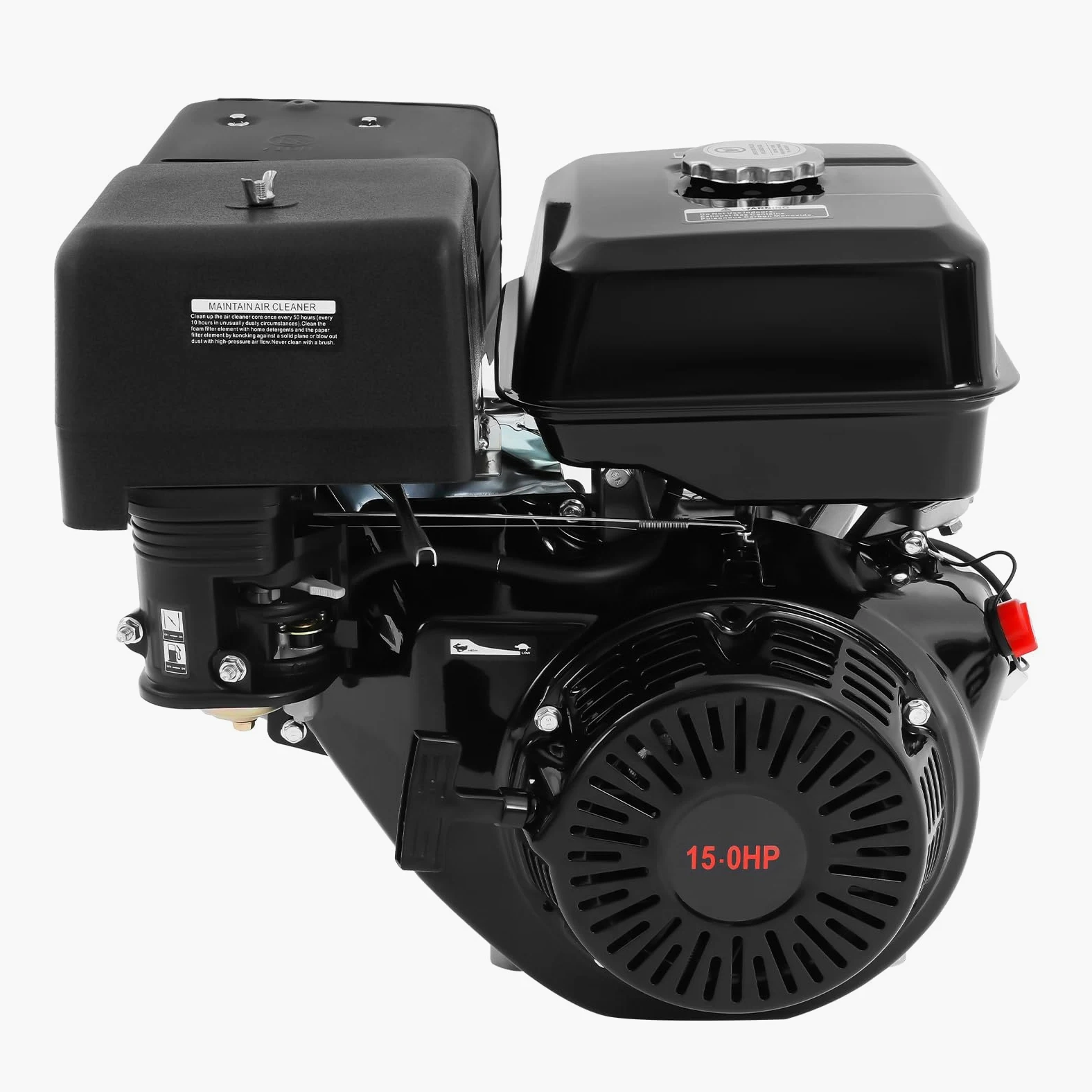 Moteur à essence 4 temps 15 CV 420 CC - Moteur sur pied - Moteur industriel - Refroidissement par air OHV - Arbre de 25 mm - 3600 tr/min - Avec fonction d'alarme d'huile - Pour karts, nettoyeurs haute