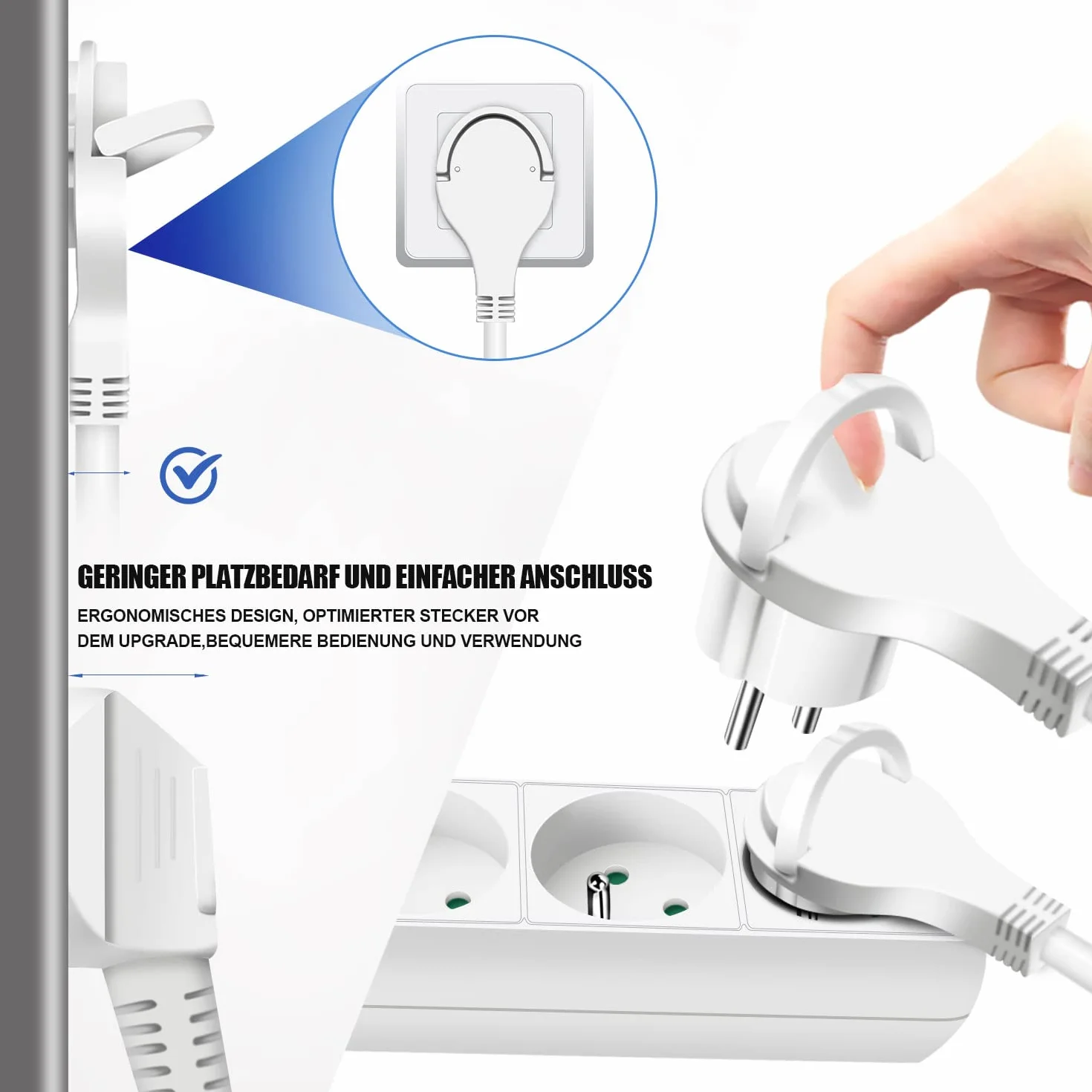 Extrastar Bloc 3 Prises avec Interrupteur Rallonge 1.5m 230 V Sécurité Enfant Blanc