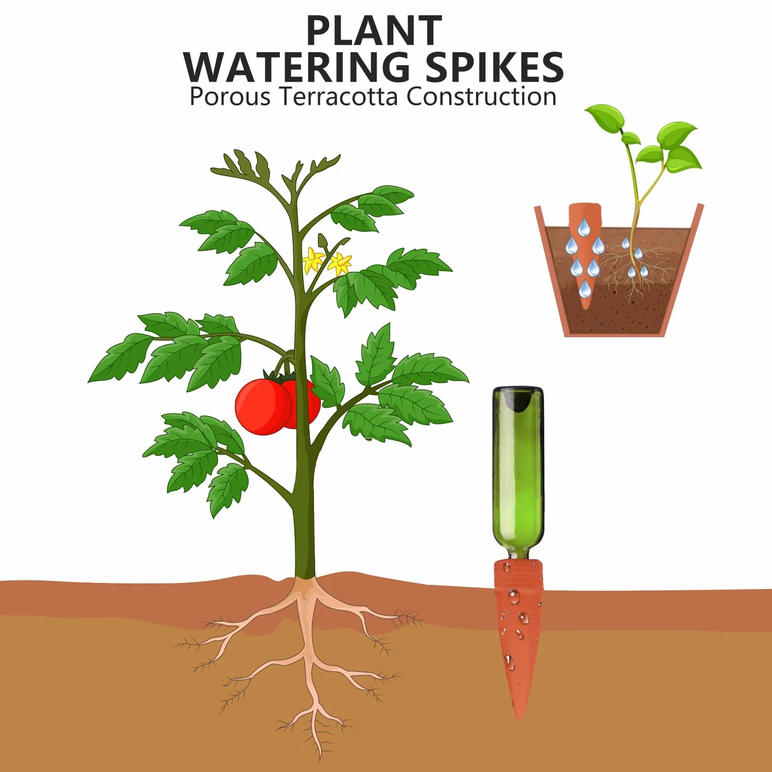 Oyas a Planter Terre Cuite Auto-arrosantes, Cône en Argile d’arrosage Goutte-Gouttes Automatiques pour Plantes en Pot, Lot de 8