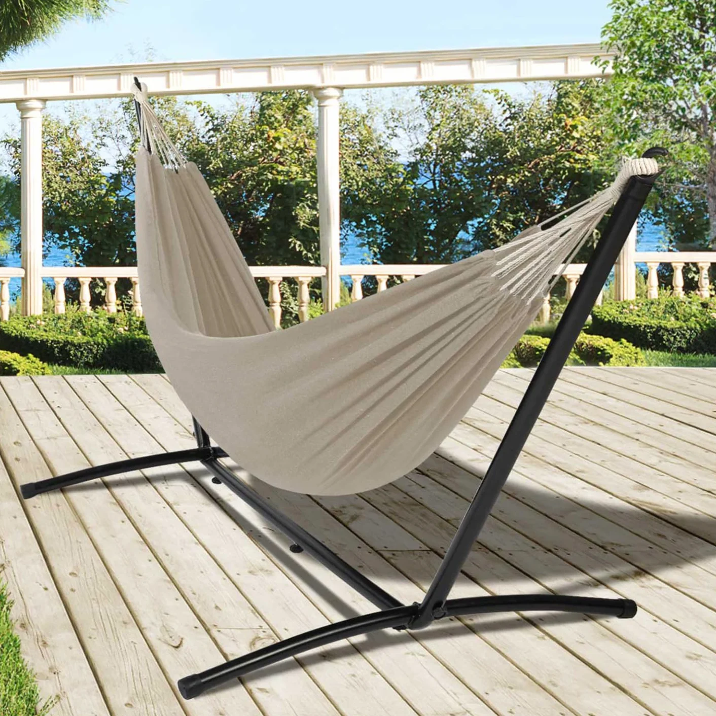 Hamac avec Support métal Noir et Toile Taupe