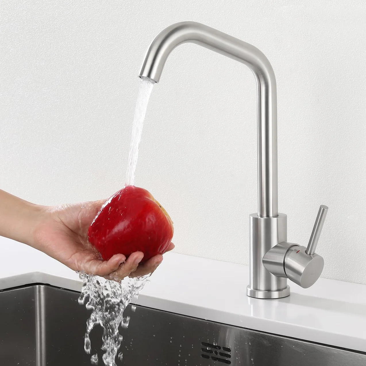 Robinet Cuisine Acier Inoxydable Brossé Mitigeur Evier Haute Pression Pivotant 360° Eau Chaud Froid Cartouche Céramique