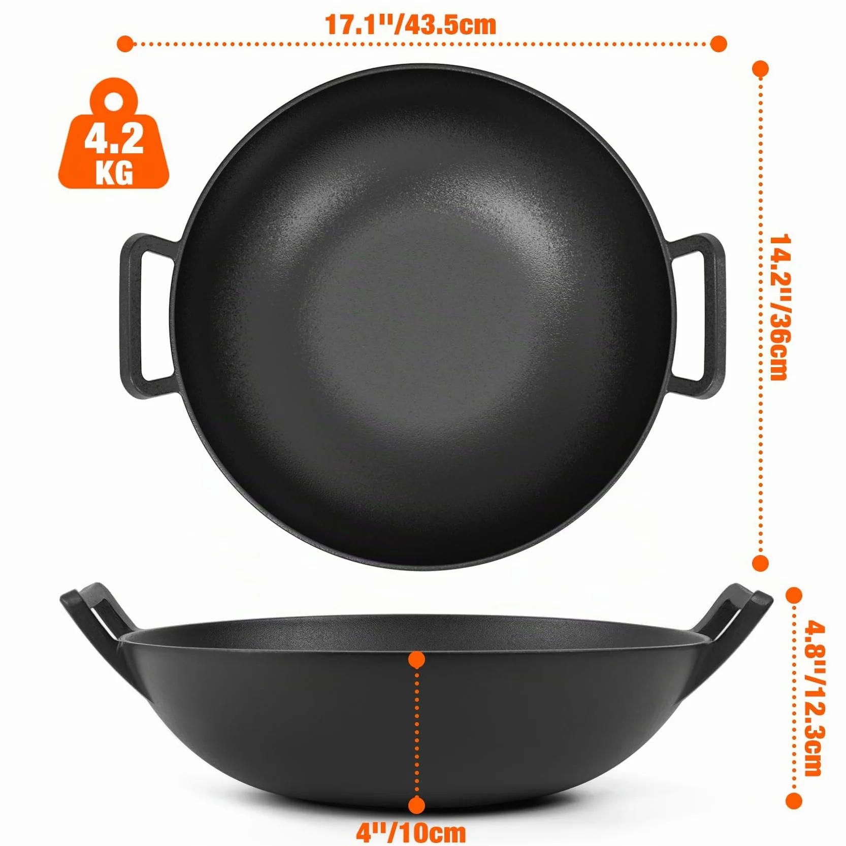 onlyfire Poêle à Wok en Fonte 36cm pour Weber Gourmet BBQ System Spirit II Genesis II GS4 Noir