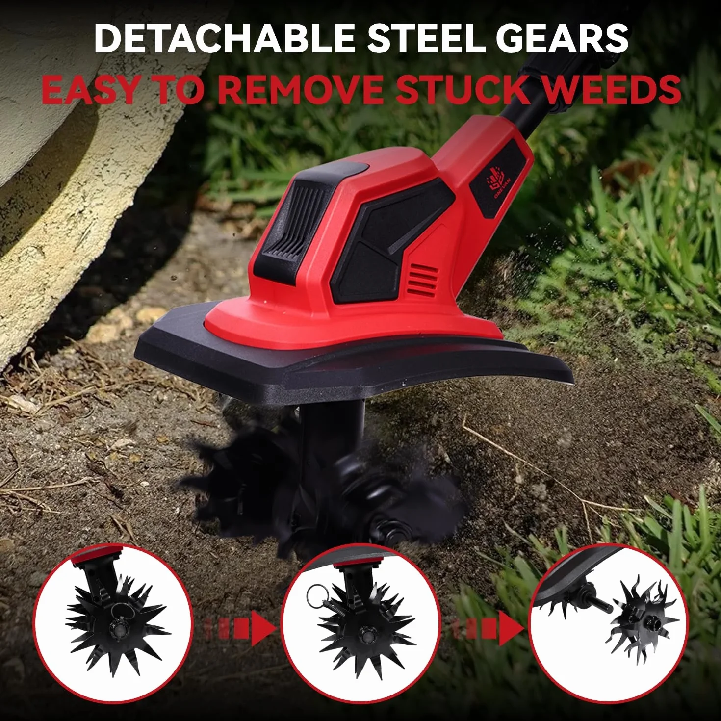 Motobineuse Electrique - 550W Motoculteur électrique sans Balais, Largeur 17 cm, Profondeur 24 cm, Motobineuse sans Fil avec Poignée Réglable, avec 2 Batteries de 4,0 Ah, pour Jardinage et Cultivate
