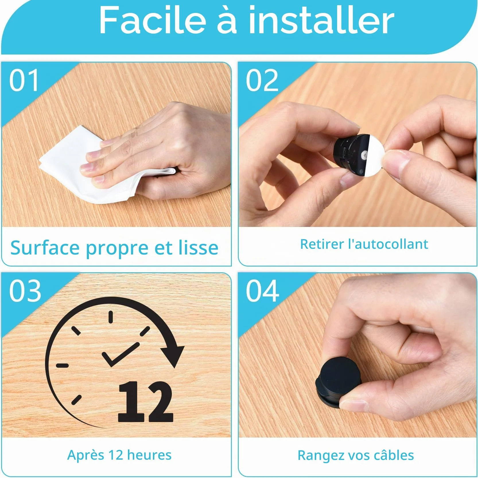 Lot de 8 supports de câbles rotatifs à 360° organisateur de cordons à ressort gestion des fils de bureau