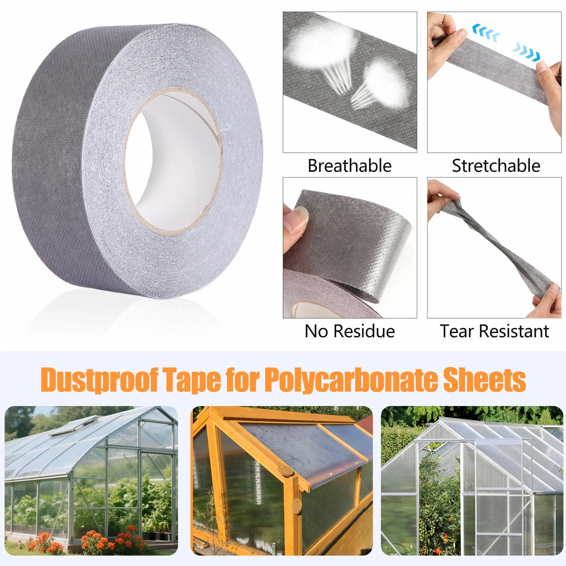 Ruban Anti-Poussière Plaque Polycarbonate Gris 5cm x 25m, Joint Bande pour Serre Jardin