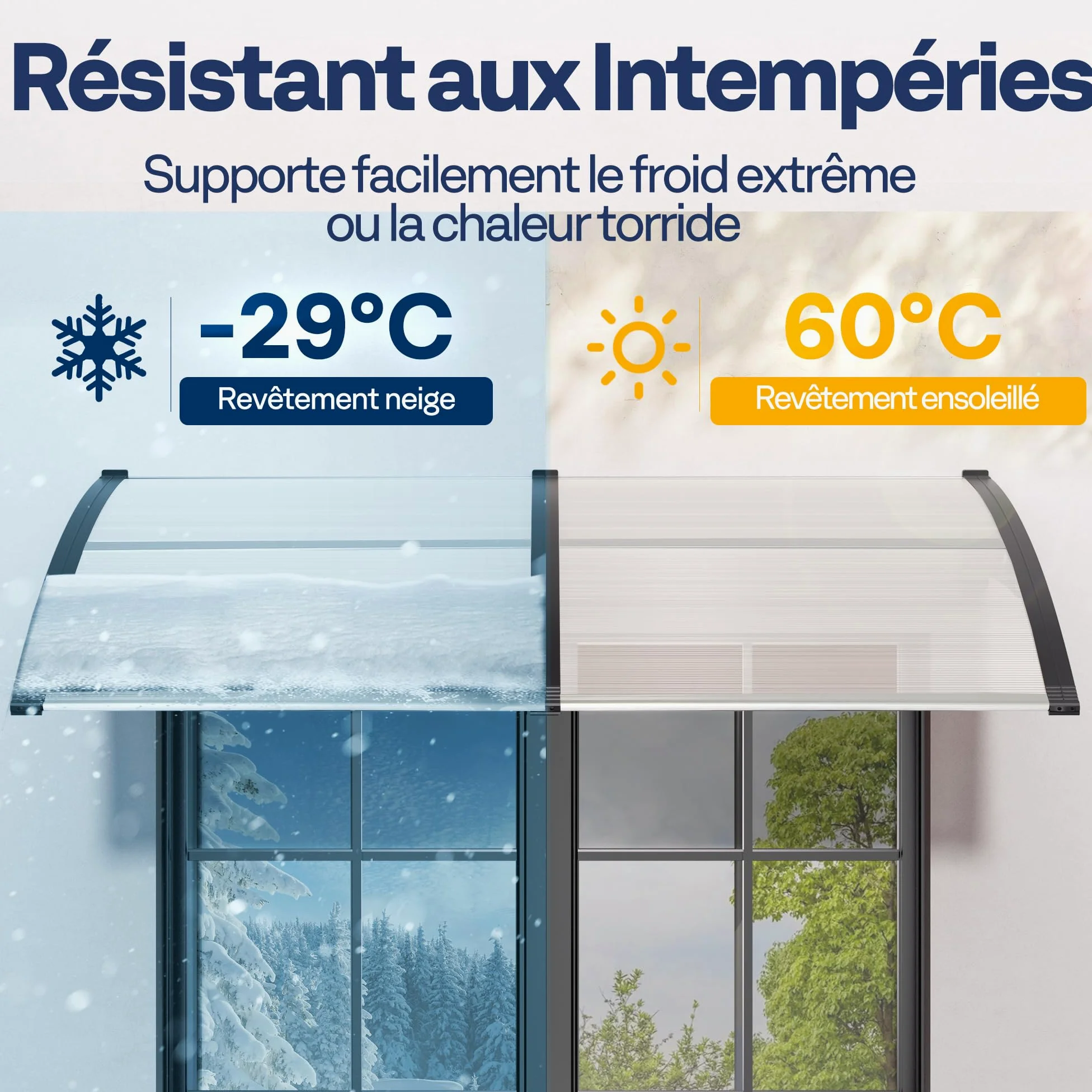 VIVOHOME Auvent de Porte et fenêtres 300x100cm Marquise de Porte Exterieur en Polycarbonate Transparent auvent en Arc pentu Protection Contre Pluie et UV pour Terrasse Balcon Patio