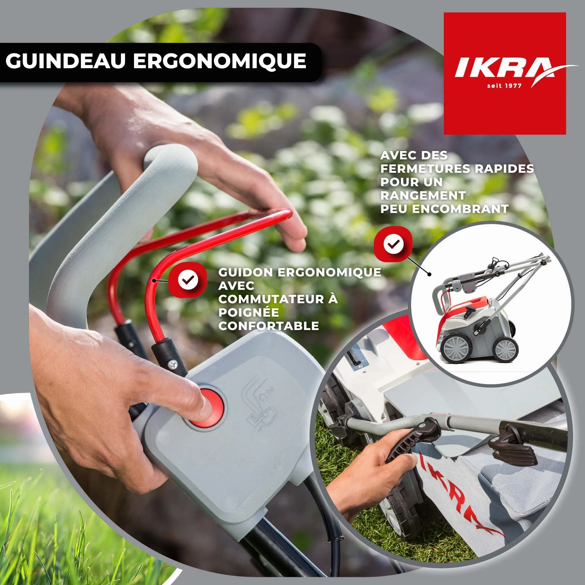 IKRA scarificateur aérateur électrique IEVL 1840, largeur de travail 40cm, puissance 1.800 watts, Gris/Rouge