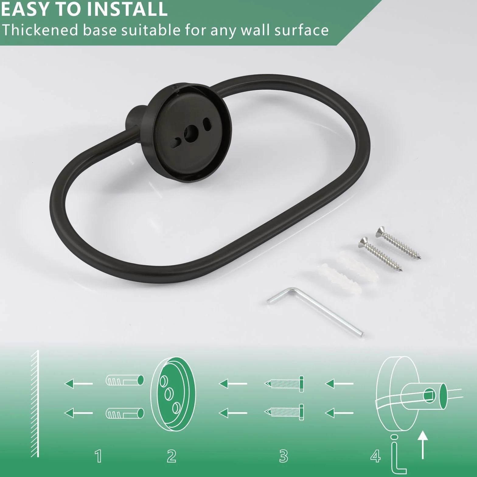Anneau Porte-Serviettes Perforé en Acier Inoxydable Noir pour Salle de Bain