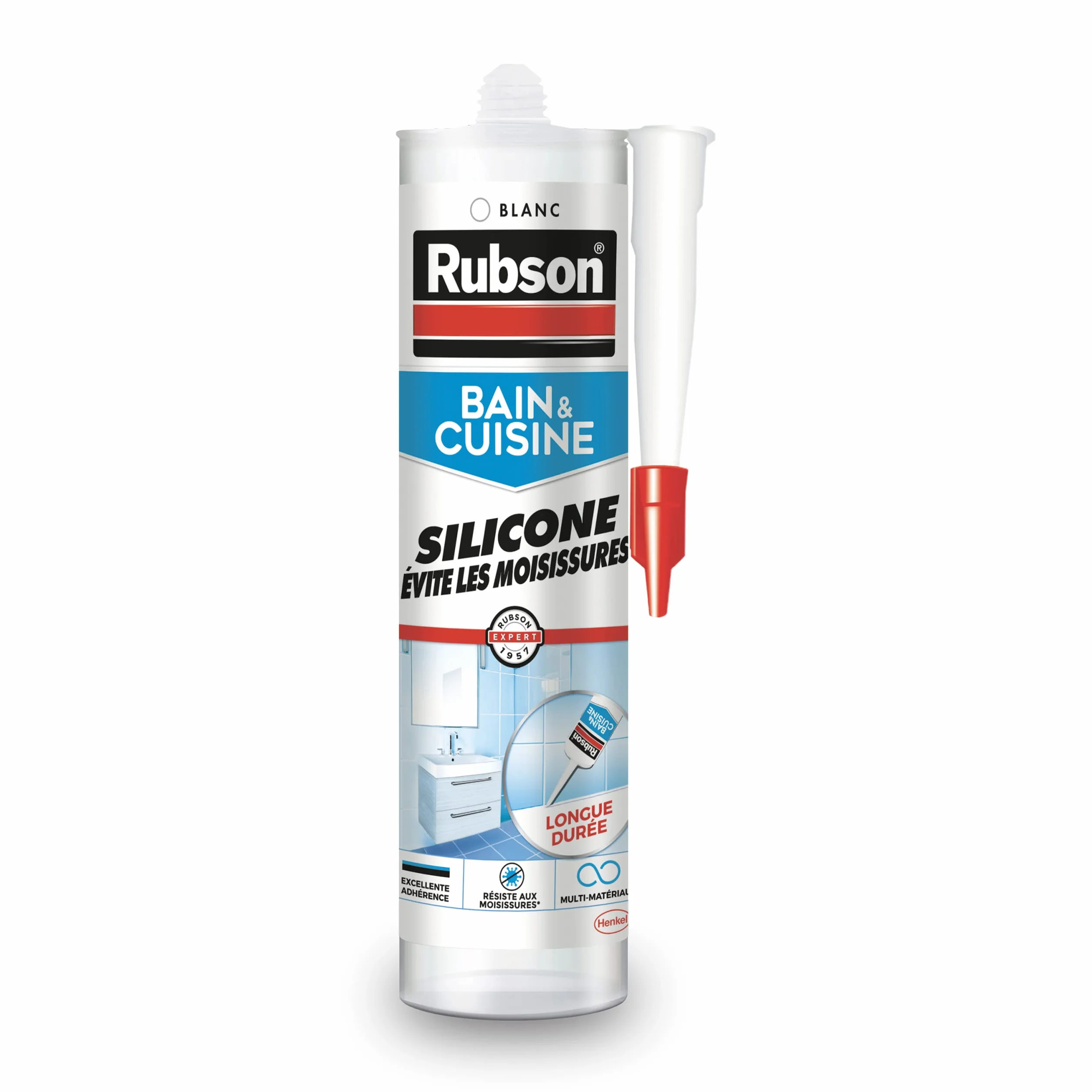 Rubson Mastic Bain & Cuisine Silicone Évite Les Moisissures Blanc 280 ml Antifongique