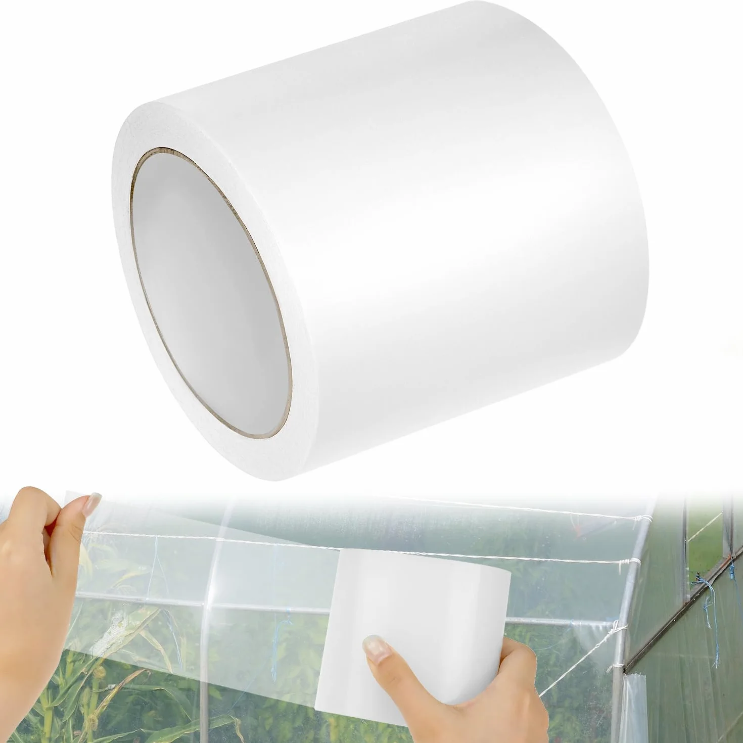 Ruban adhésif de réparation pour serres QWORK 100 mm x 25 m polyéthylène transparent imperméable
