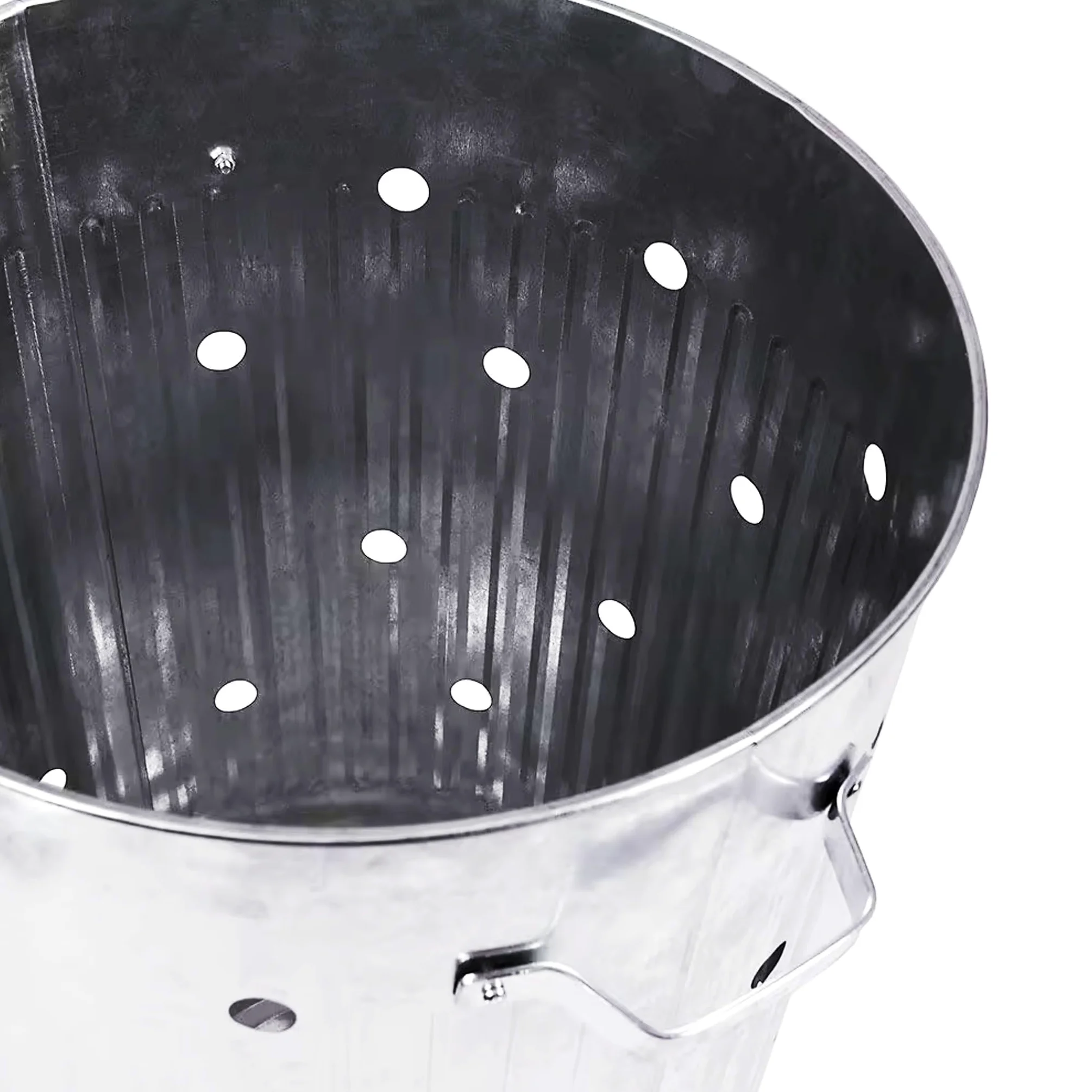 Poubelle de jardin 75 litres pour feuilles, déchets et résidus. Cylindrique. Avec couvercle, poignées et pieds. Acier galvanisé. Utilisez-le comme composteur pour les engrais organiques ou les cendres