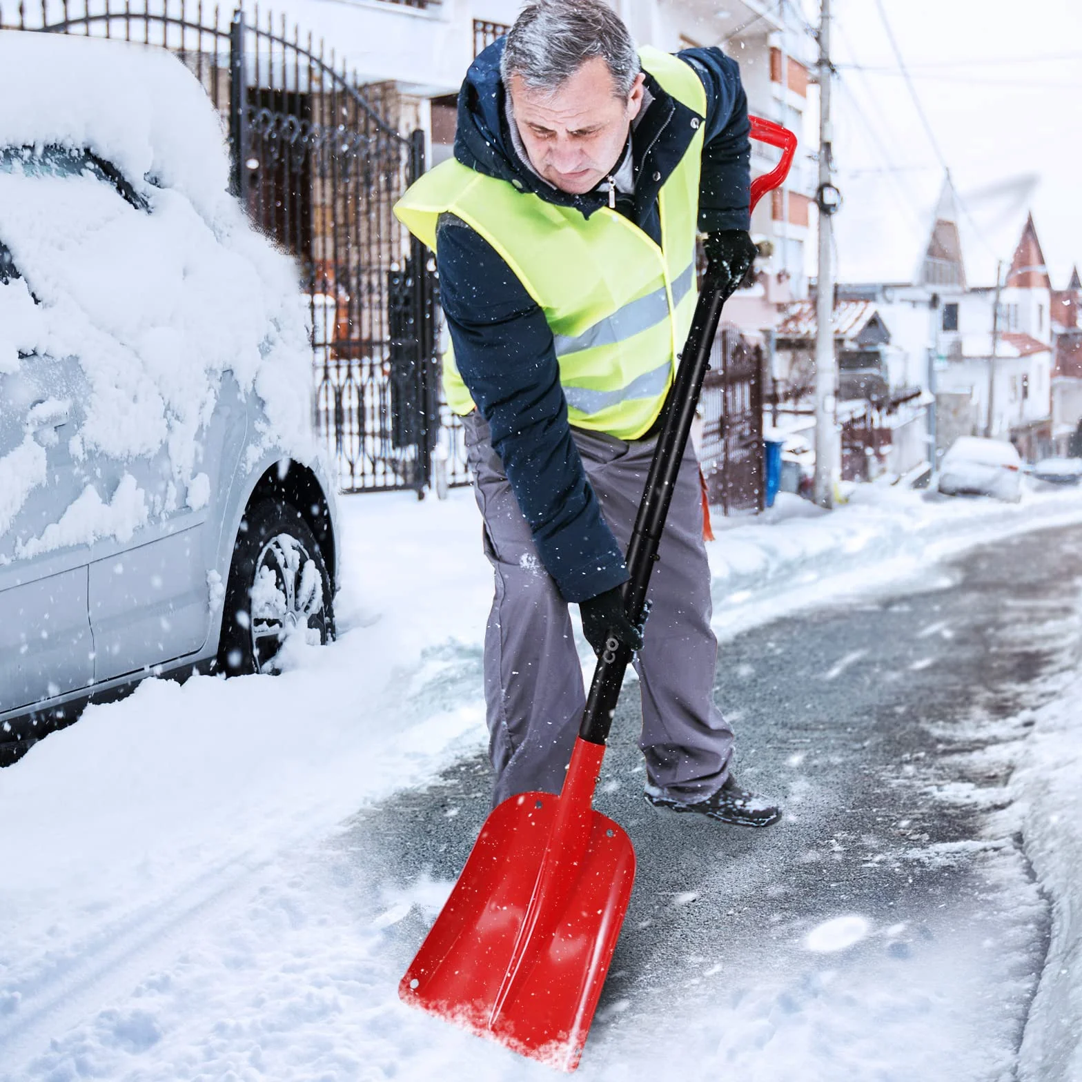 COFIT Pelle à Neige Voiture 120cm Détachable Manche Long Aluminium Rouge