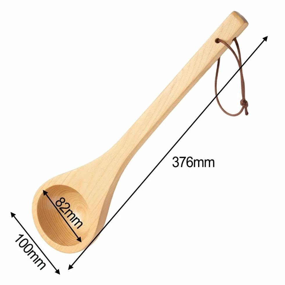 Louche de sauna en cèdre thermostable avec bords arrondis et bec conique