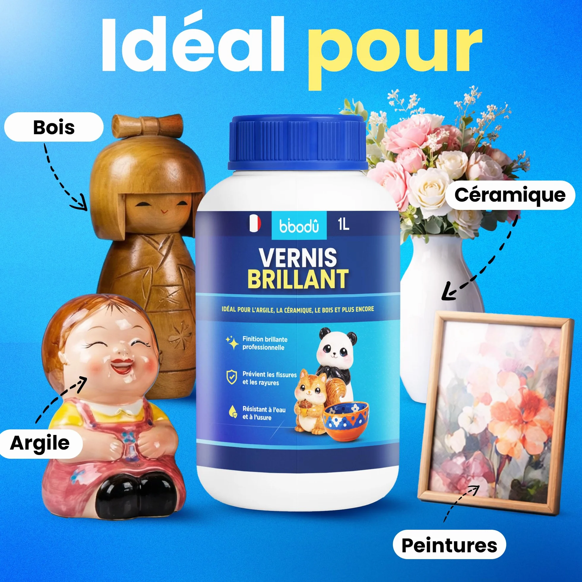 Vernis pour Argile Autodurcissante Brillant 1L Résistant à l'Eau et à l'Usure