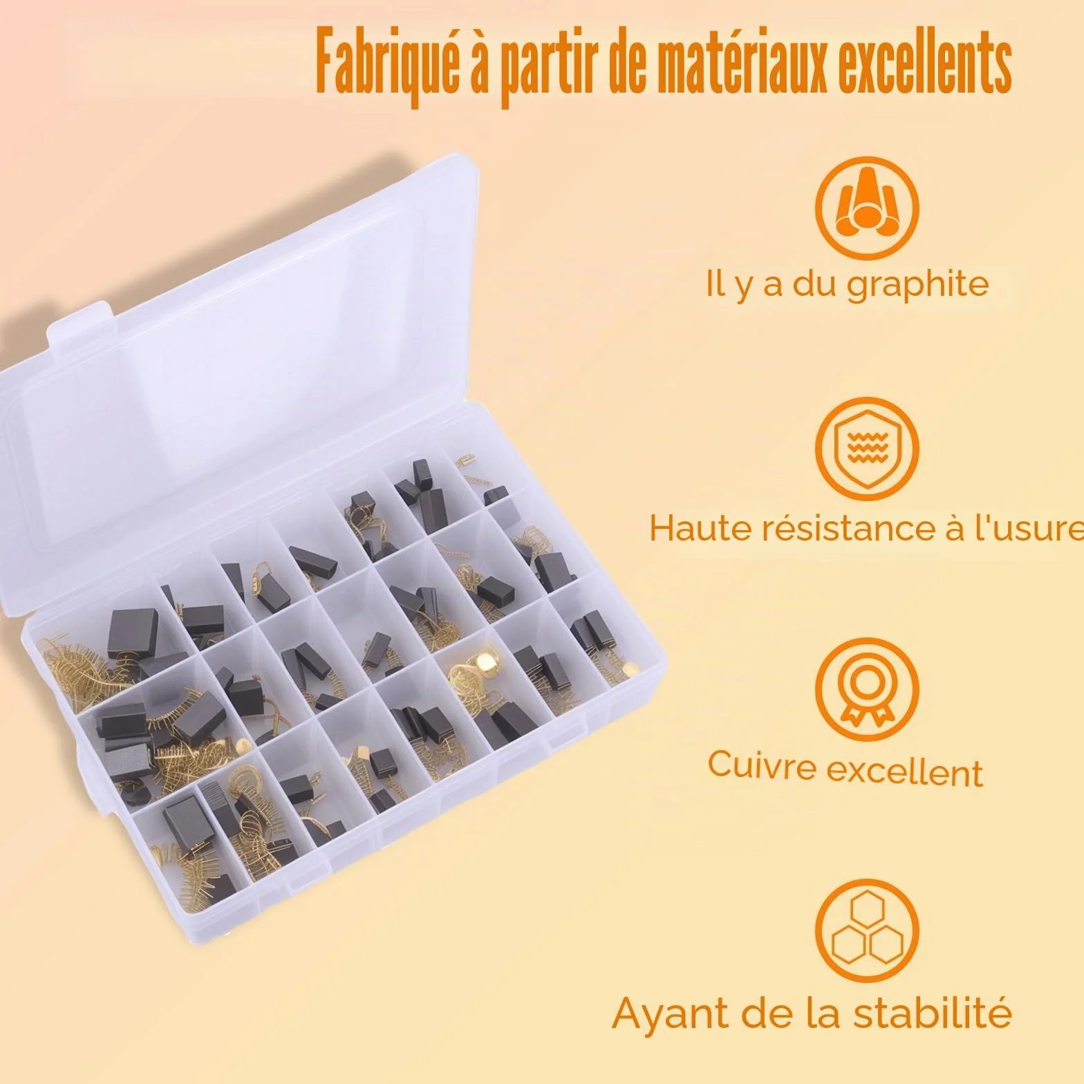 Balais de charbon 69 pièces 23 tailles pour outils électriques meuleuses d'angle marteaux