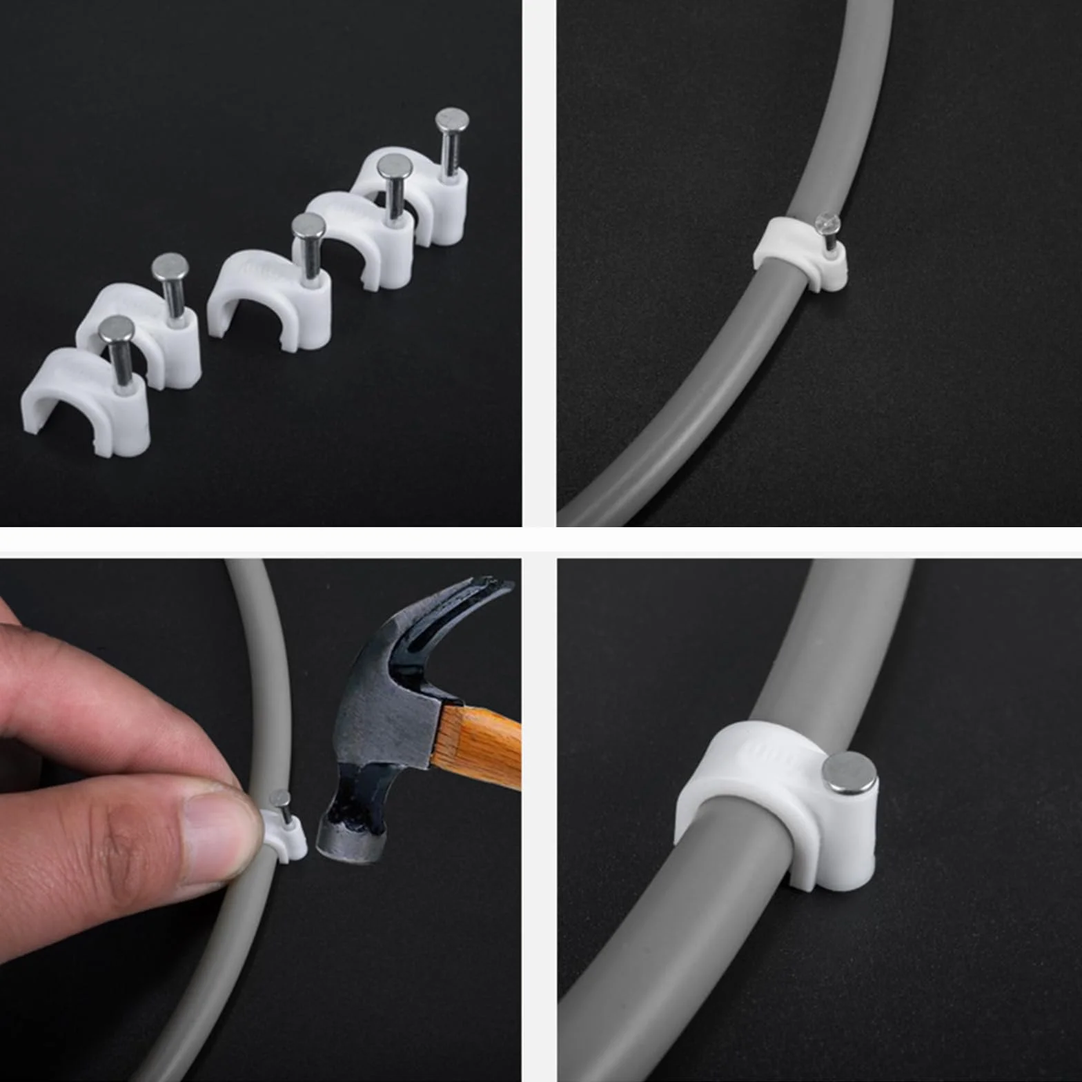 Clips Cablowe z Gwoździem, Białe 6mm, 100 Sztuk, Do Kabli Elektrycznych