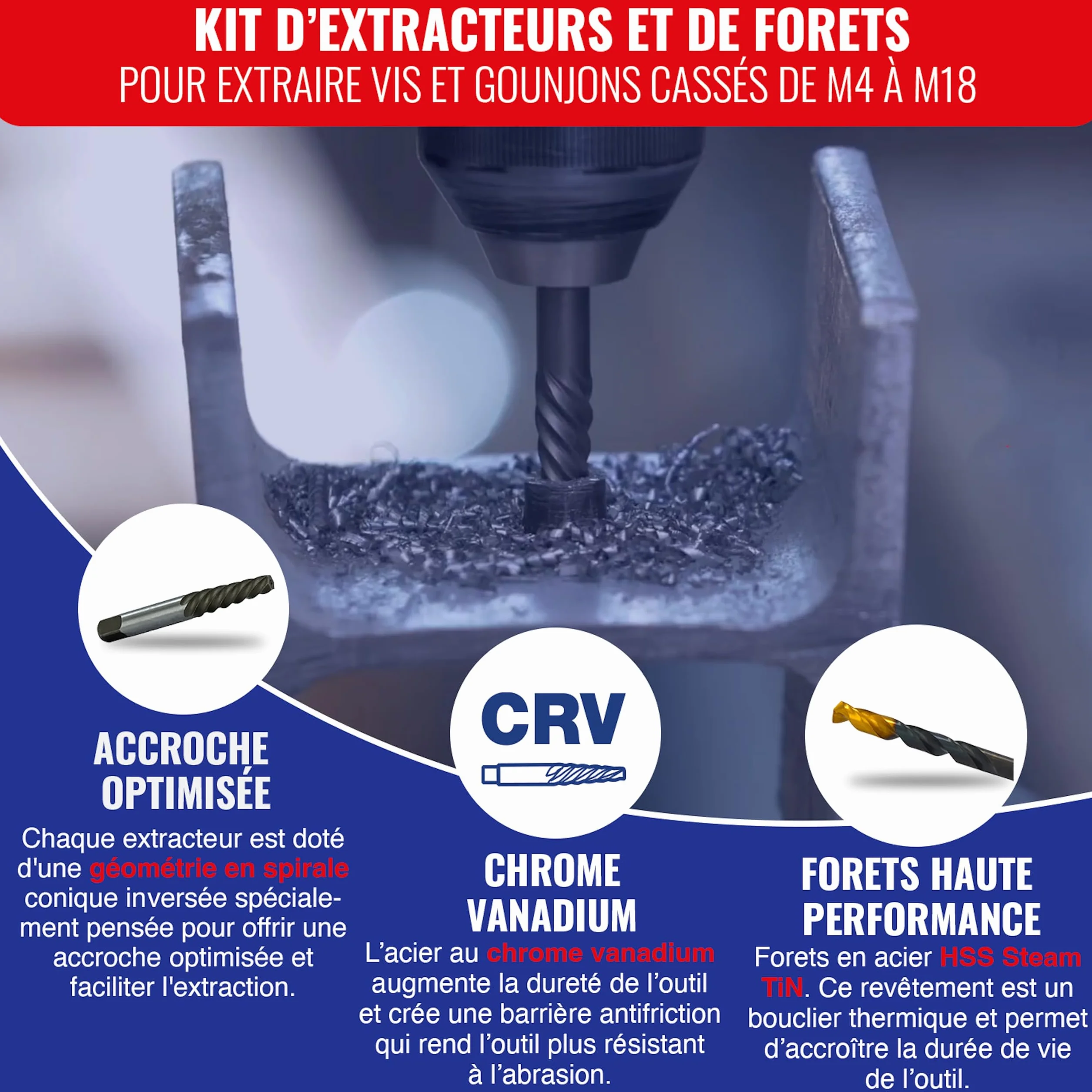 TIVOLY 10 pièces Extracteurs de goujons cassés 11901170052