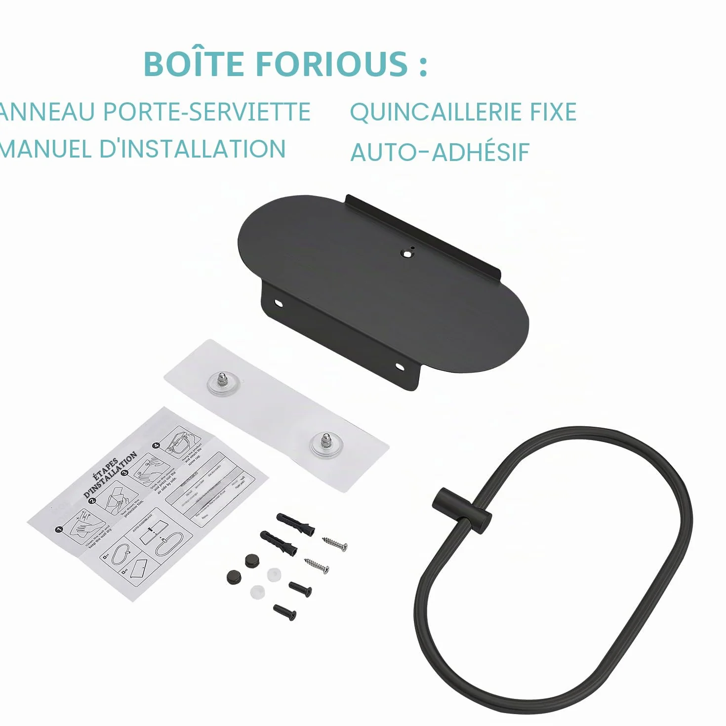 DIY ZON Anneau Porte-Serviettes Acier Inoxydable Auto-Adhésif Mural Salle de Bain Cuisine Noir