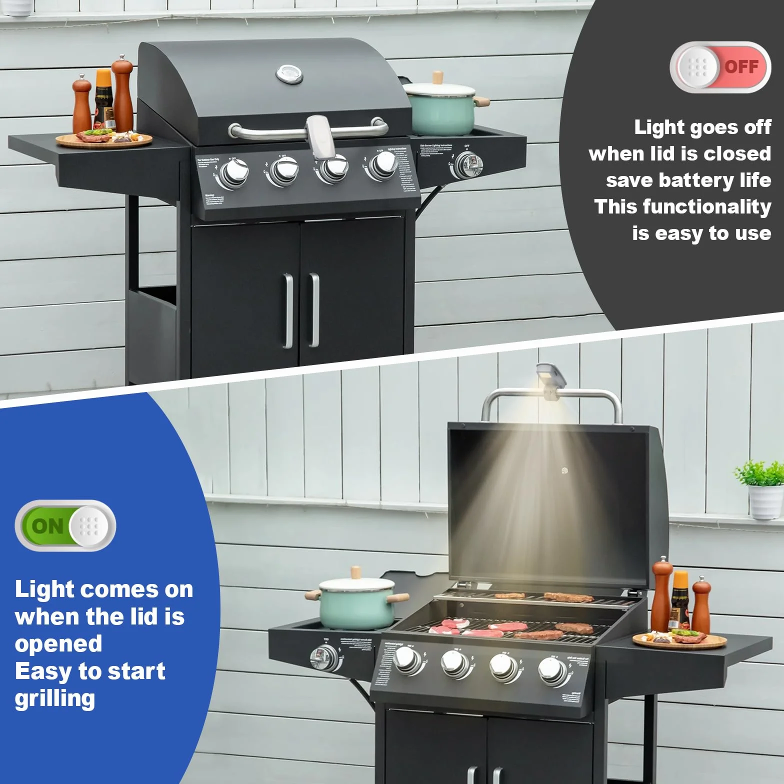 Lampes de barbecue rechargeables pour Weber Genesis Spirit Summit, rotation 360°, 2 perles lumineuses, charge Type C