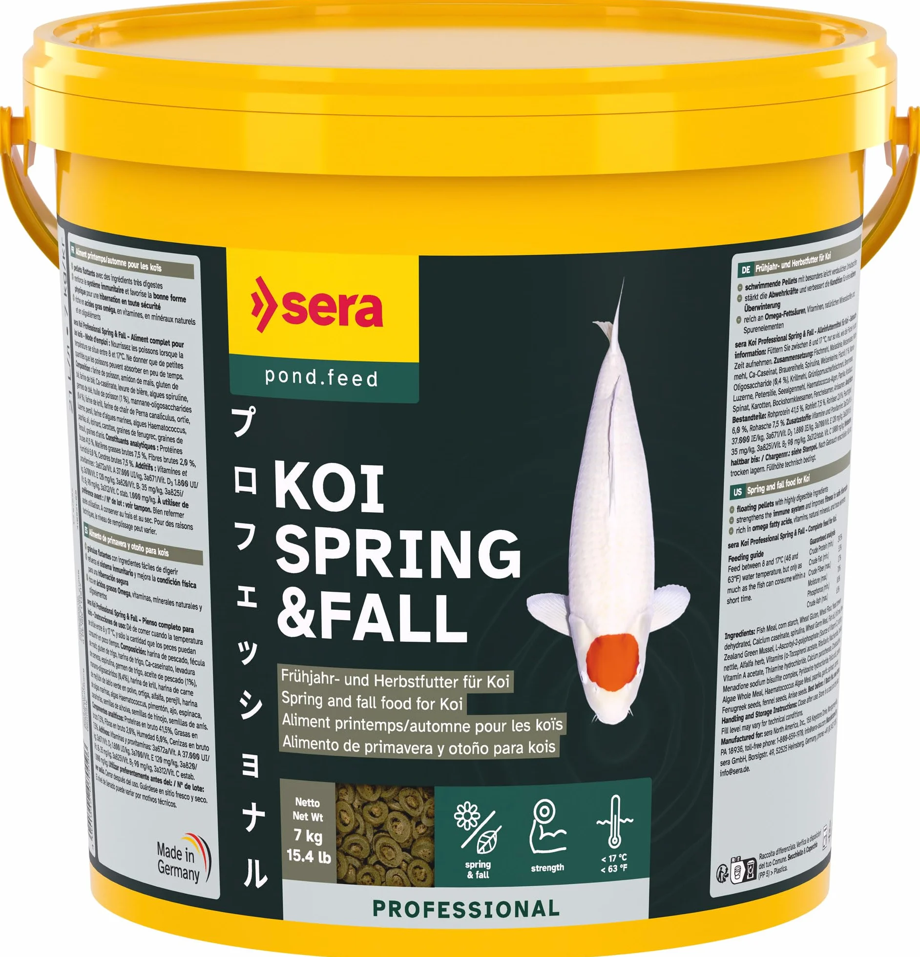 Sera Koi Professional Spring & Fall 21 L (7 kg) Aliment digeste pour koïs pellets flottants 21.000 ML 7.000 g