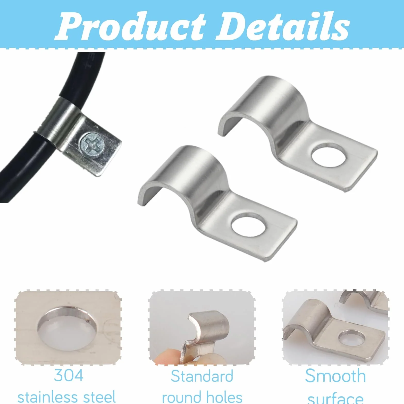 MINGBOLIN 75 Pièces Colliers de Serrage en U, Attache de Fixation Métal Inox Trou Unique 10mm pour Câbles Tuyaux