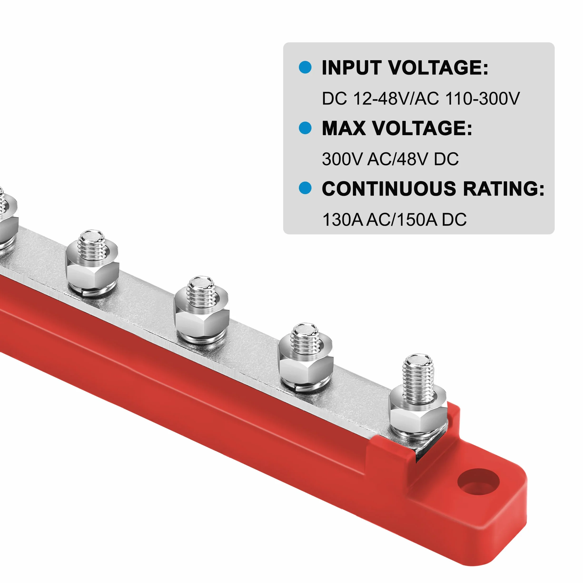 Bloc de Distribution Alimentation 12V-48V DC Barres de Distribution BusBar 150A 6 x M6 Boulons de Borne Rouge