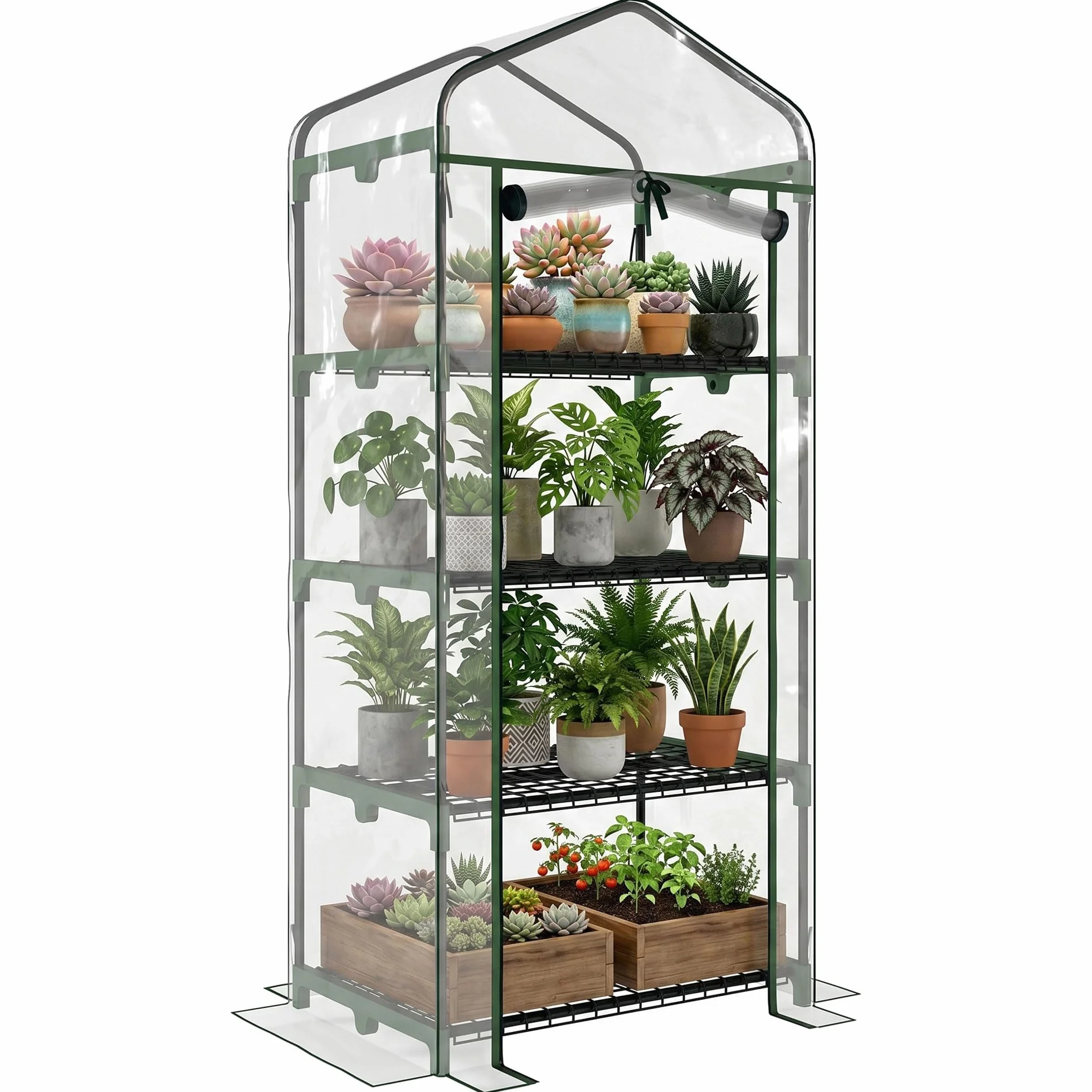 Outsunny Serre de Jardin PVC avec Étagères 4 Niveaux, Serre de Balcon, Bâche Renforcée 140g/m², Châssis en Acier, Porte Zippée Enroulable, pour Légumes et Plantes, Extérieur, 70x50x160cm, Transparente