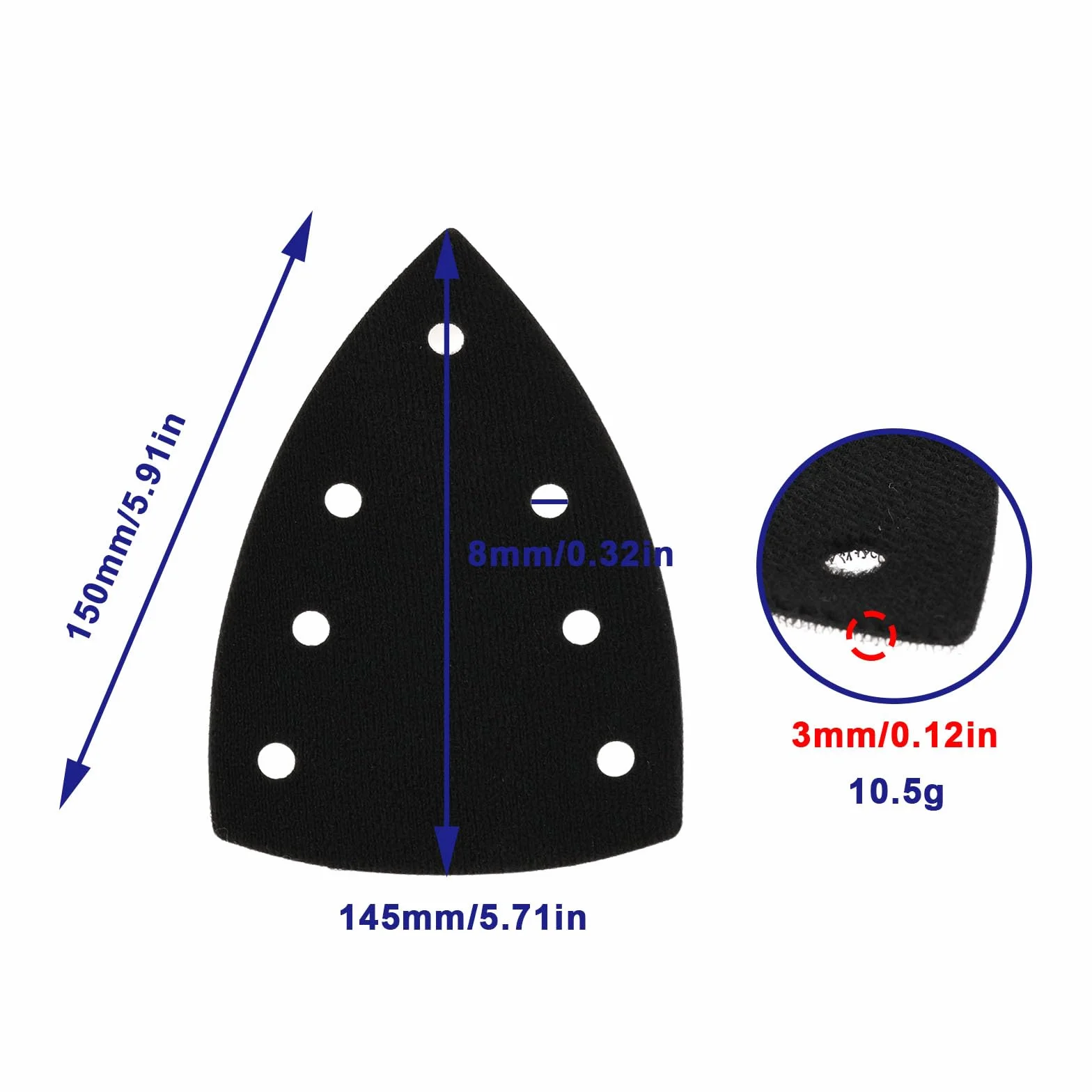 Lot de 2 patins de ponçage triangulaires auto-adhésifs compatibles Bosch 100 x 150 x 150 mm 7 trous