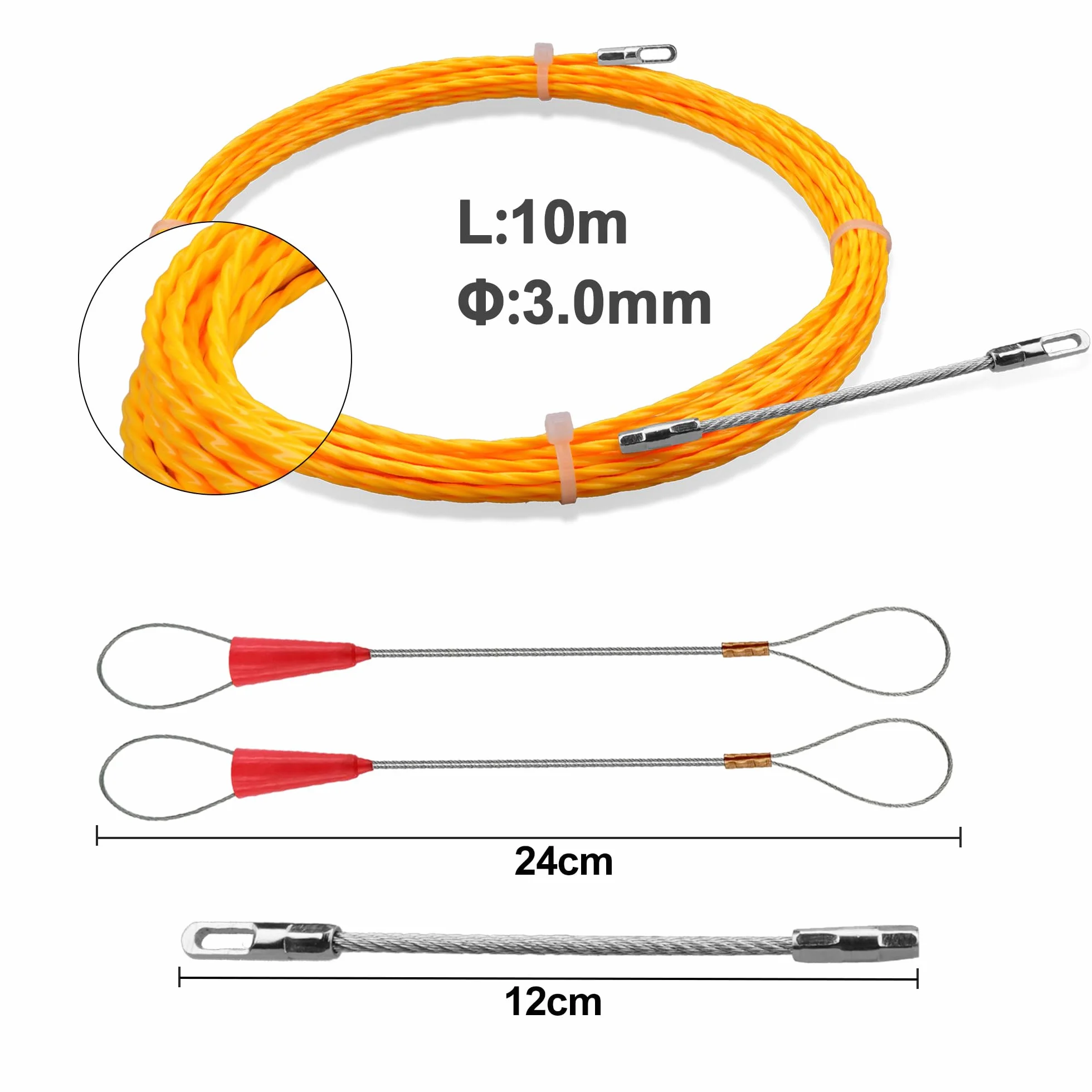 Aiguille Electricien 10 m - Tire Fils Electrique Ressort Rétractable Spirale (3,0 mm)