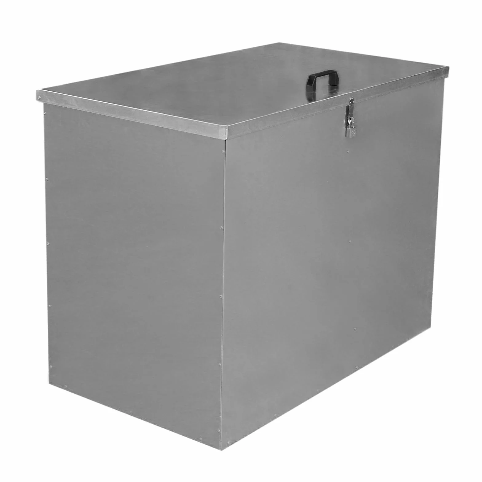 Grand Bac de Rangement Boite 64 L en métal galvanisé étanche anti-rongeurs pour extérieur, ferme, jardin, écuries verrouillables pour animaux | 2 compartiments