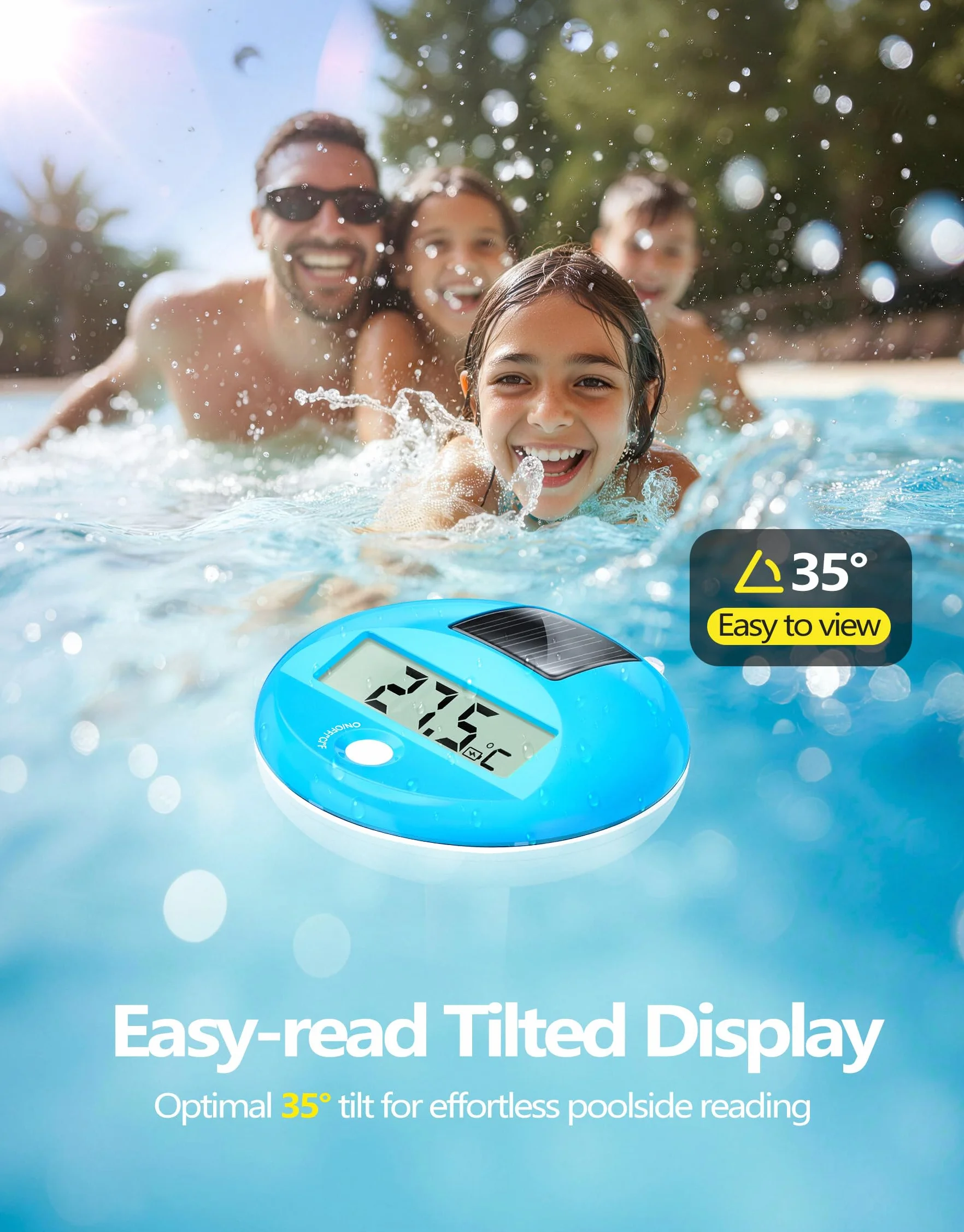PoolLeader Thermomètre Piscine Flottant Numérique IP68 Grand Écran LCD