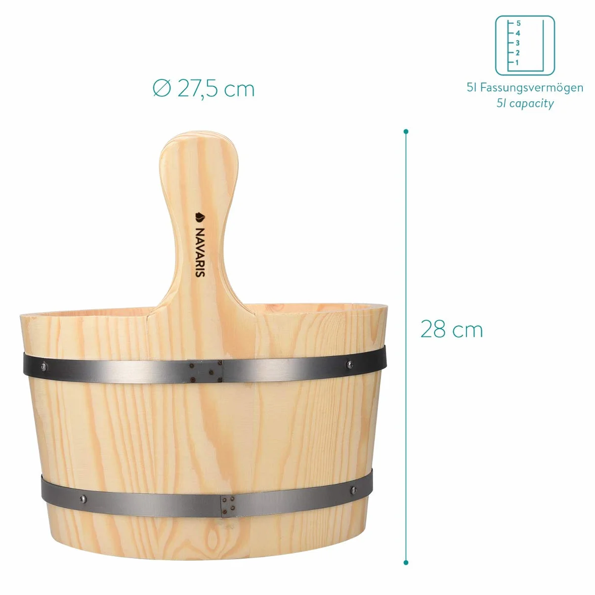 Navaris Kit d'accessoires de sauna - Seau 5L, louche en bois, sablier minuteur - Bois de pin