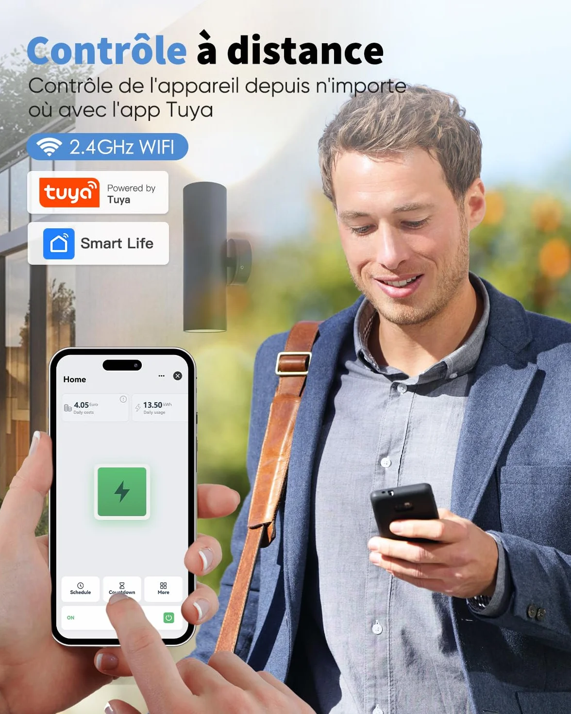 GreenSun Prise Connectée Extérieure WiFi Étanche IP44, Smart Life, Compatible Alexa Google Home, 2,4 GHz, Bleu/Noir