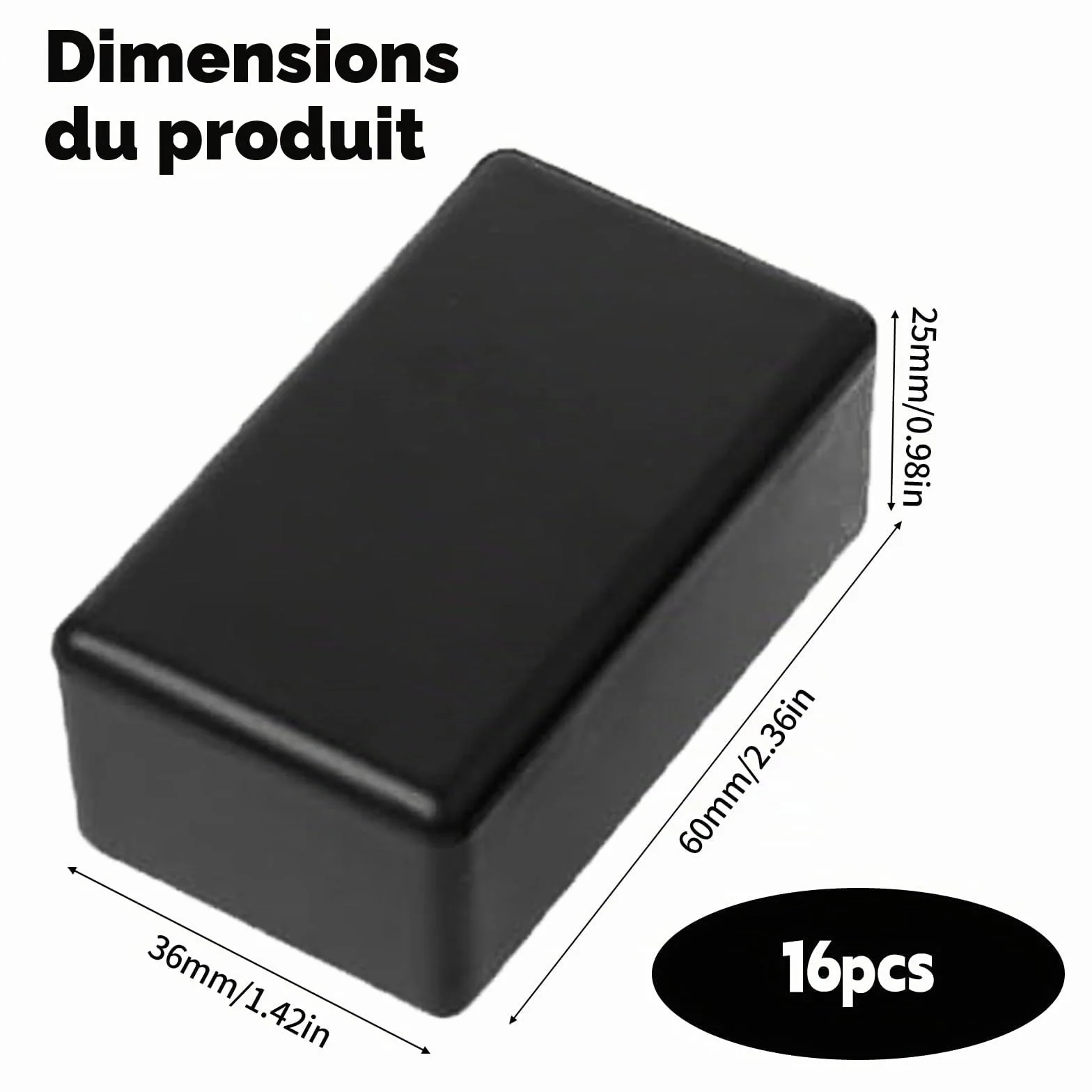 Boîtes de dérivation étanches plastique noir 60 x 36 x 25 mm Lot de 16