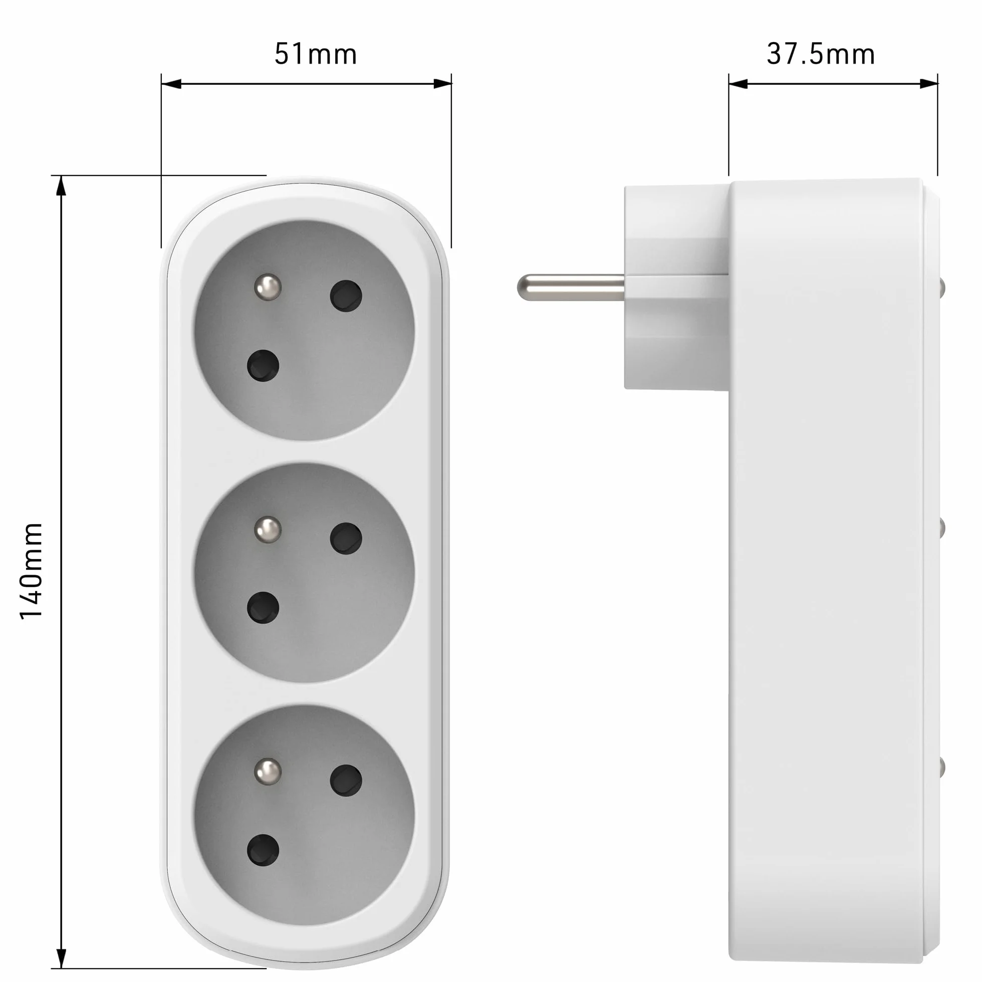 Electraline 531200 Adaptateur Multiprise Triplite 3 Prises Françaises 16A (2P+T) Blanc