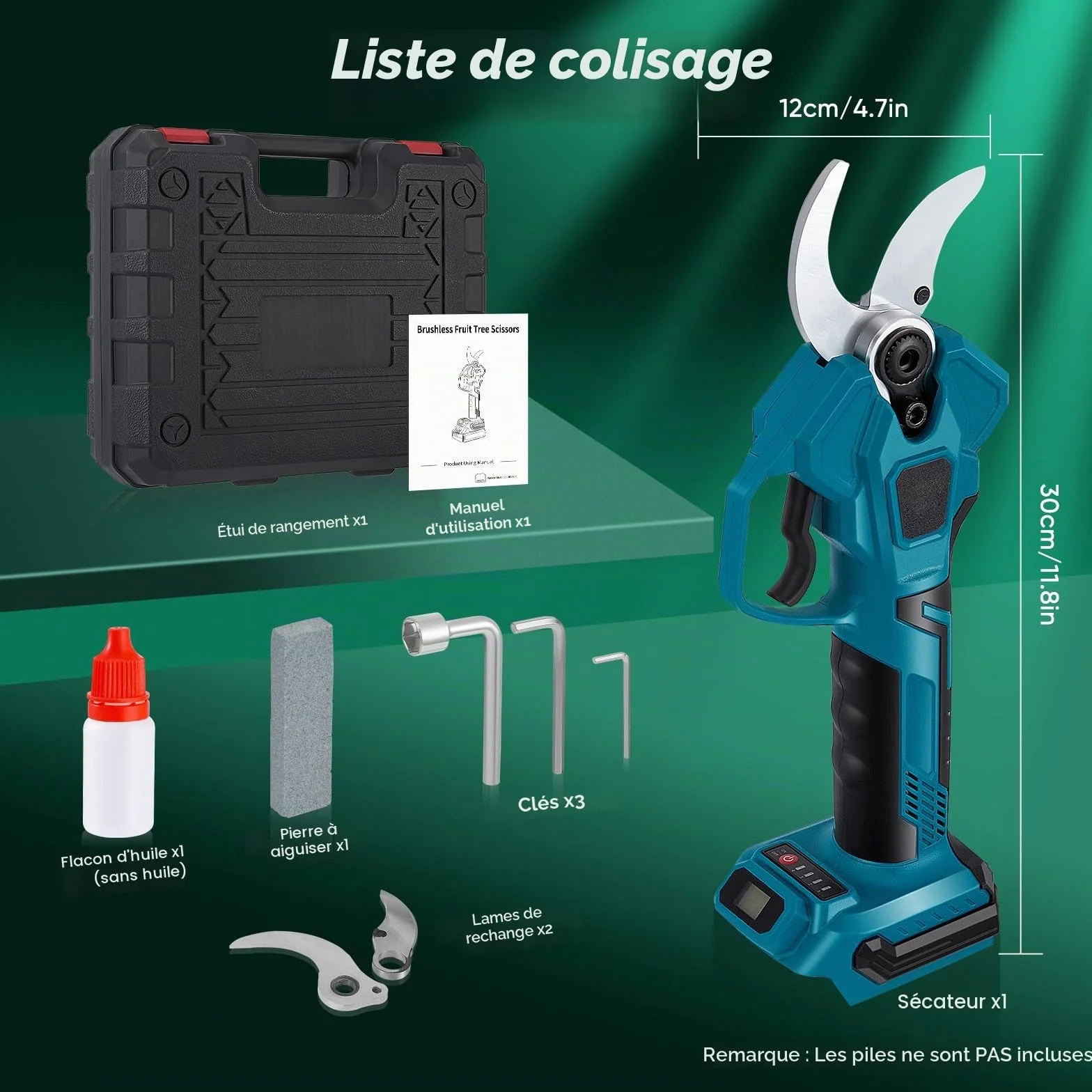 Sécateur professionnel sans fil - 40 mm - 800 W - Moteur sans balais - Avec compteur de coupe LED - Compatible avec batteries Makita 18 V (sans batterie)