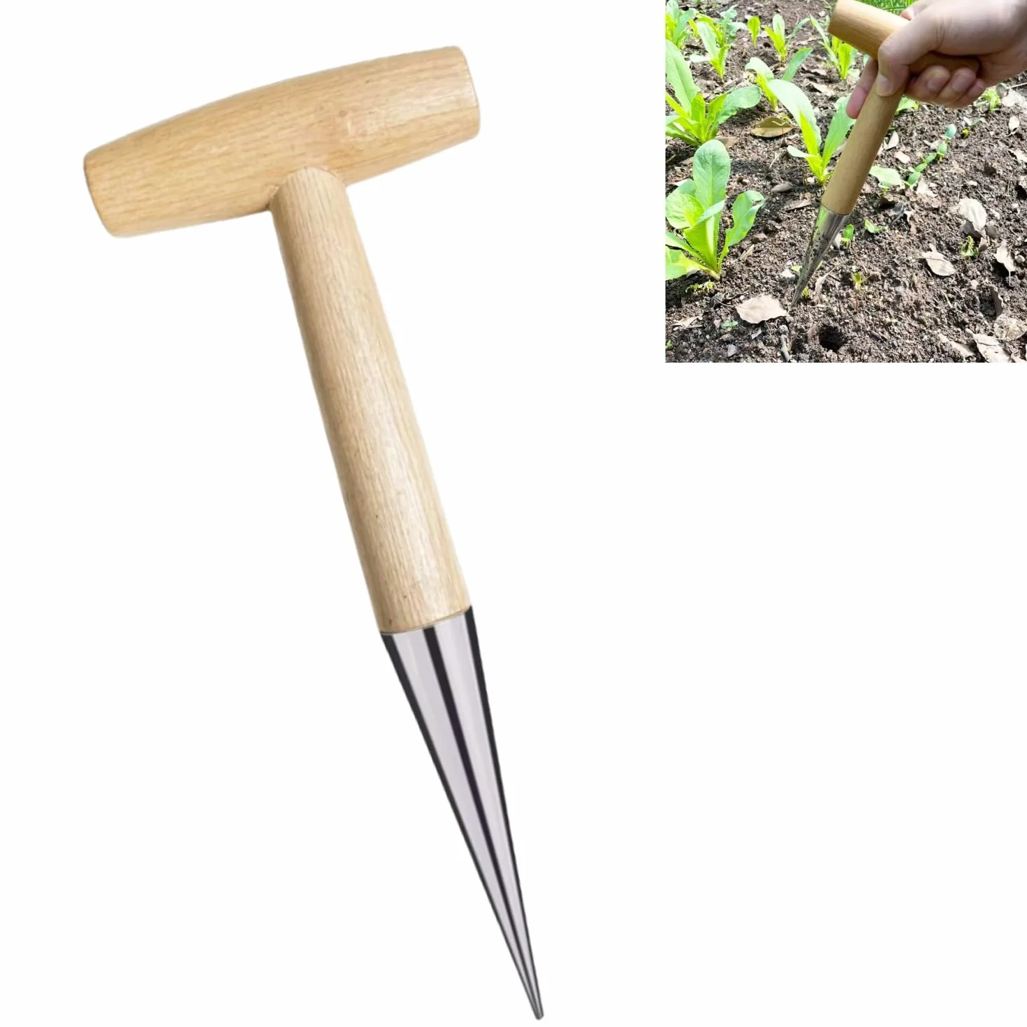 Plantoir à bulbes avec Pointe en INOX,Plantoir à Main Traditionnel,Outil de Perforation de Jardin,plantoir à Main en Acier Inoxydable avec Manche de 28 cm Plantoir,semoir Pratique