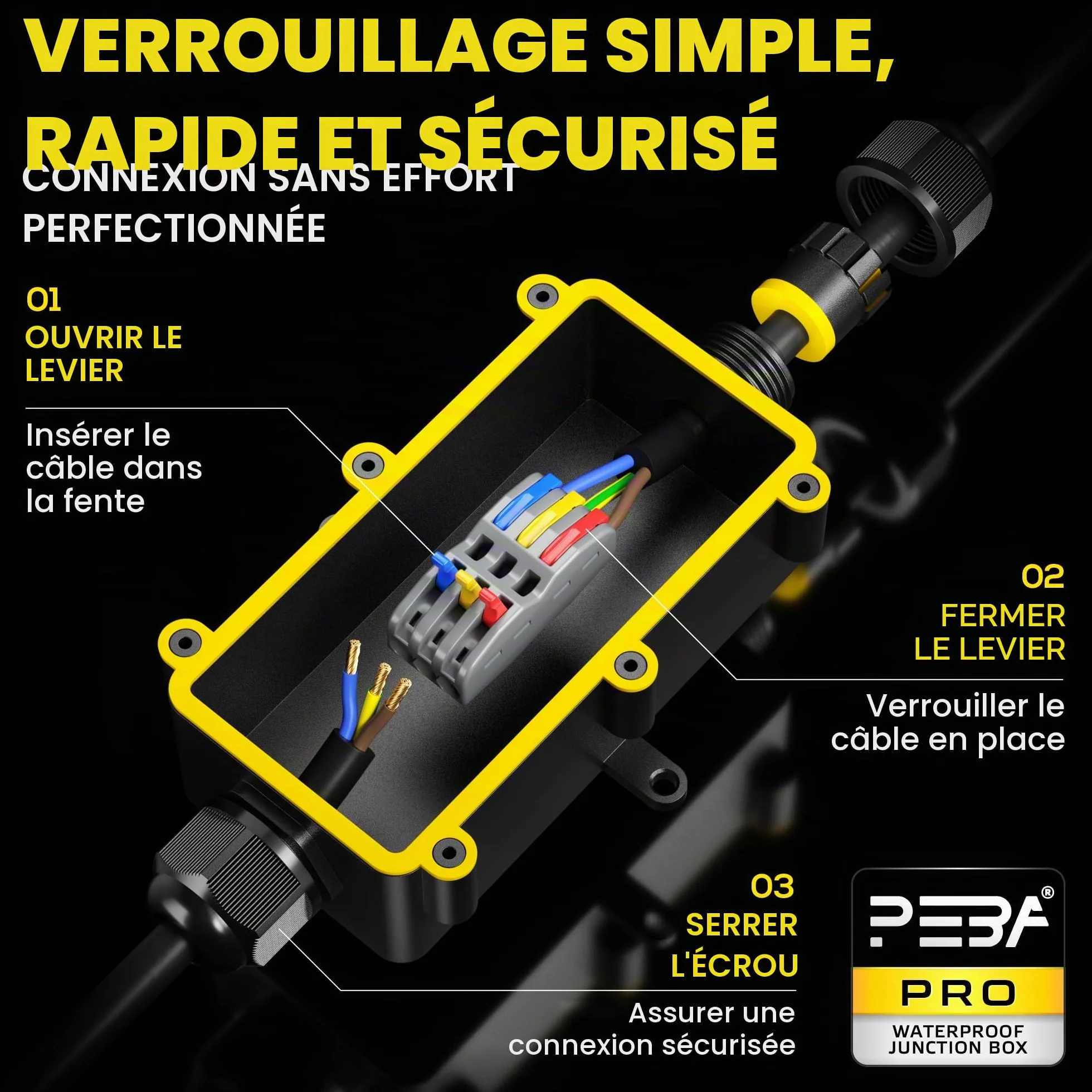 Boîte de dérivation étanche IP68 2 voies pour câble Ø 4-11mm