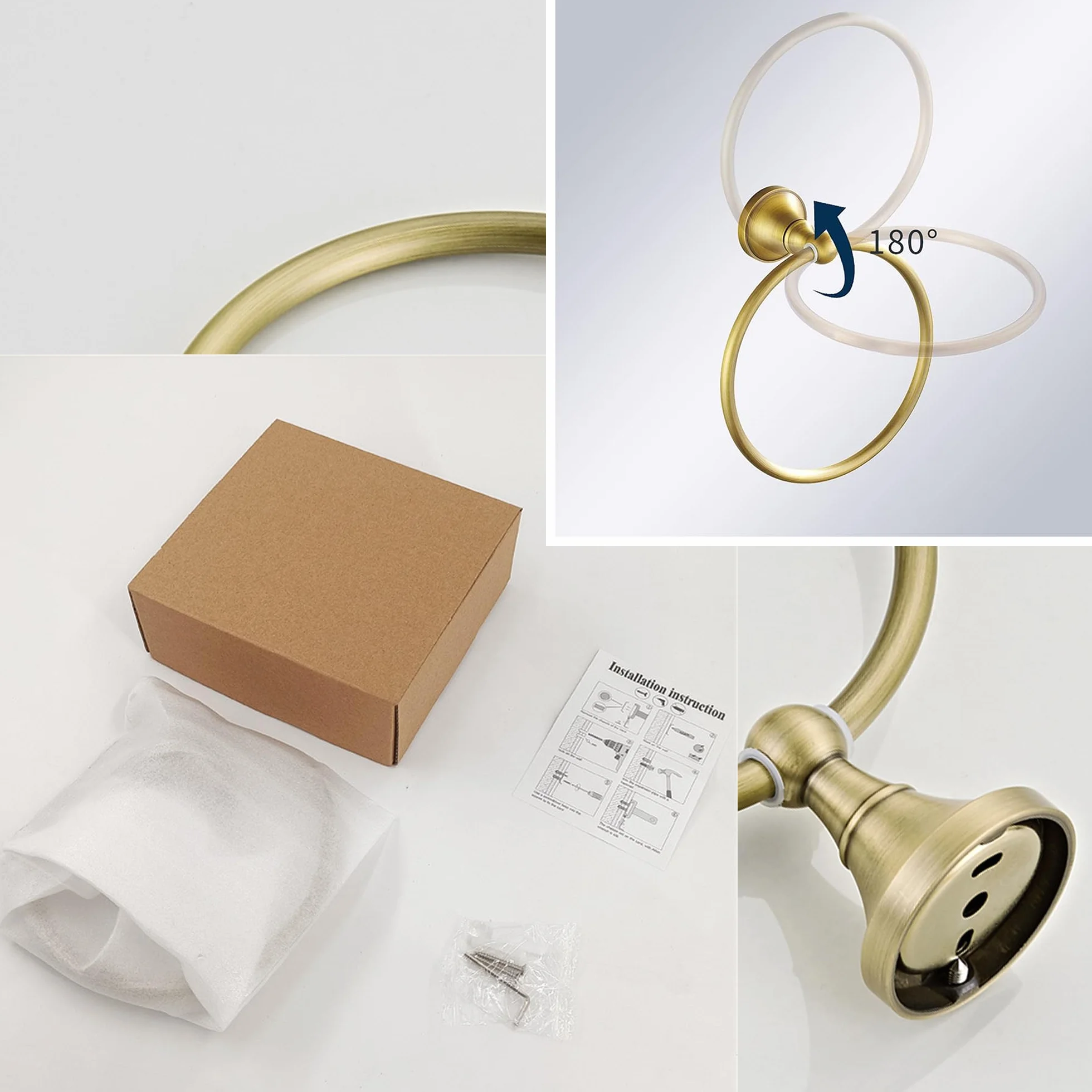 Flybath Anneau Porte-Serviette Rond en Laiton Bronze Brossé