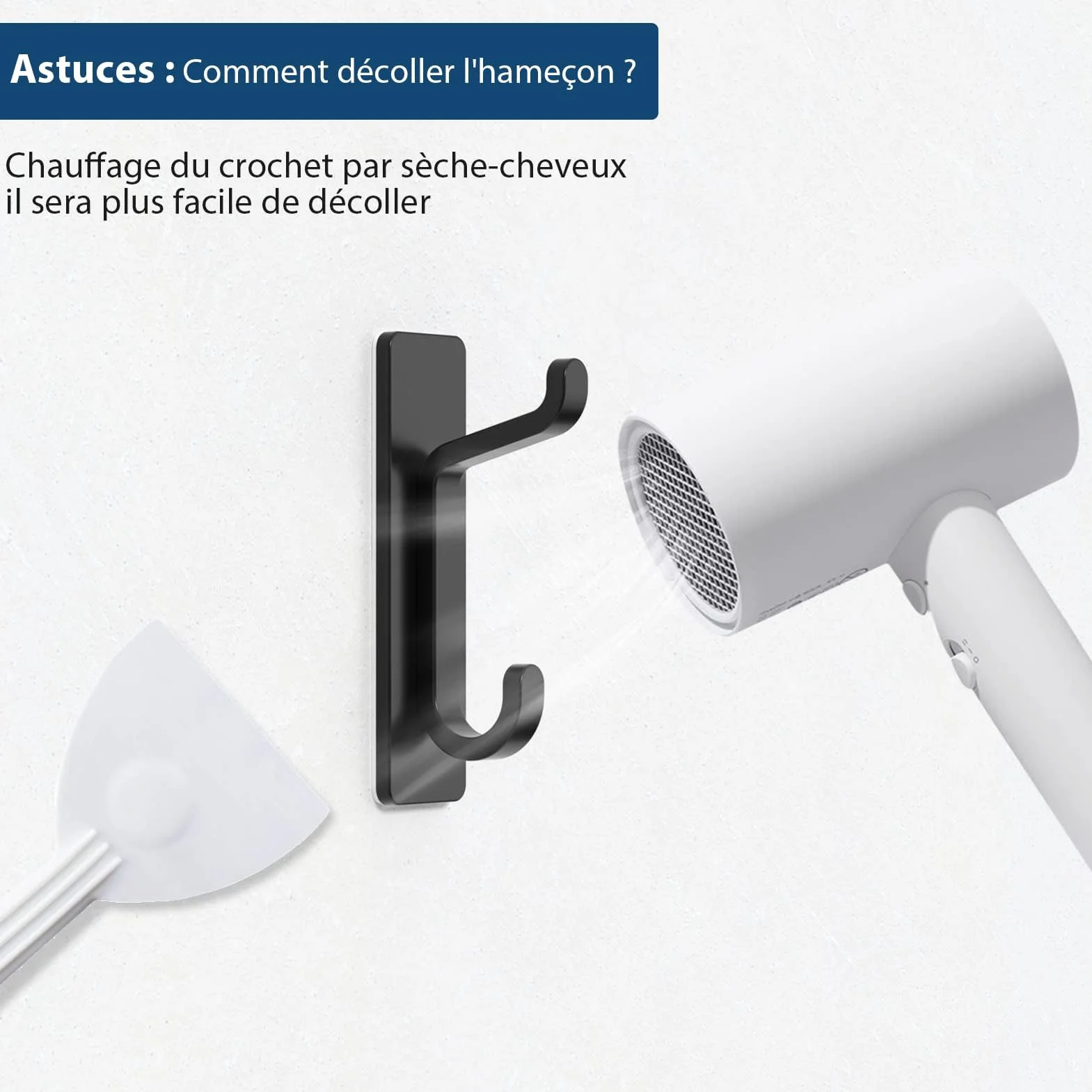Pickpiff Porte Serviette Adhésif Mural Salle de Bain, Accroche Torchon Cuisine, Sans Percer, Etanche, Antirouille, Noir, 4 Pièces