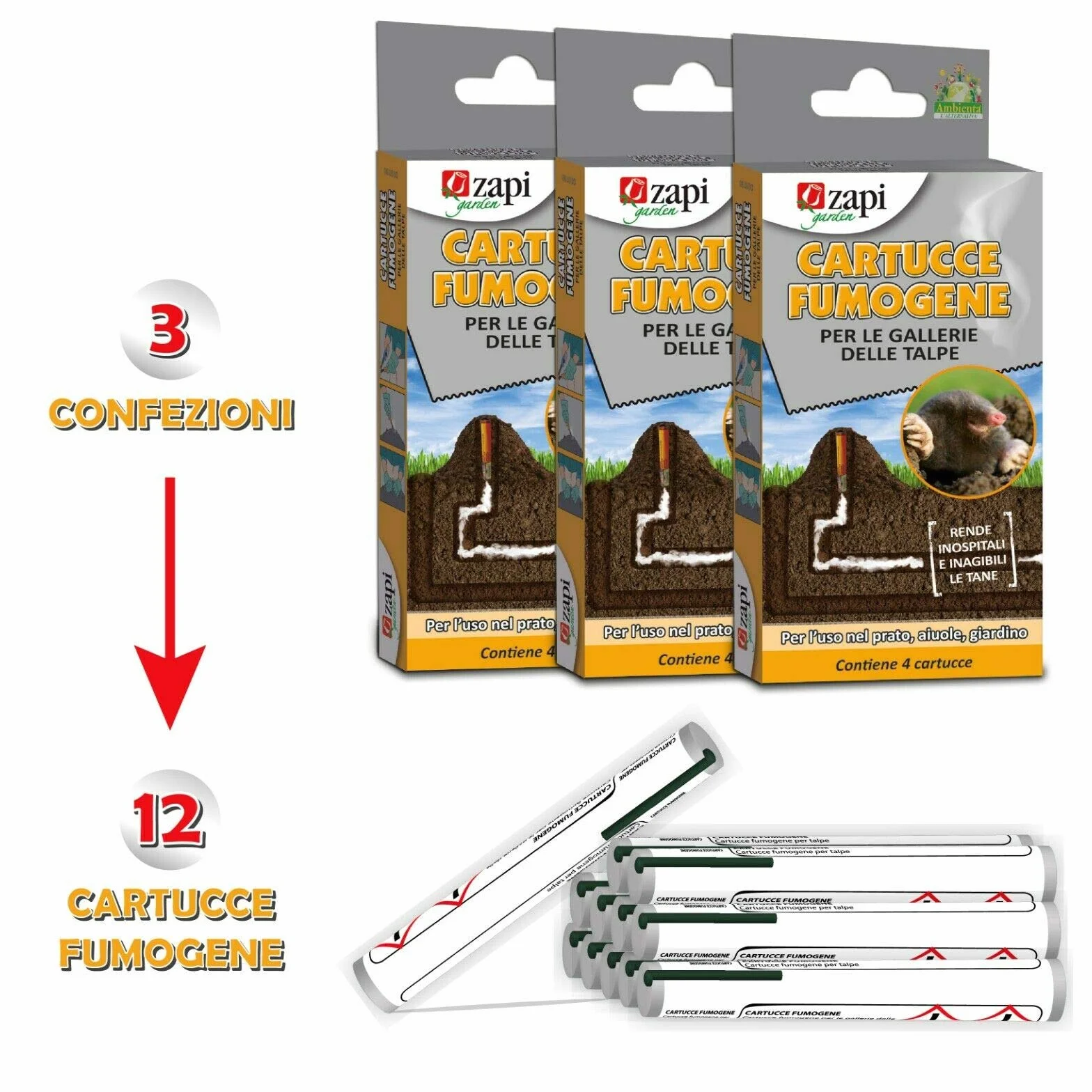 ZAPI Cartouches fumigènes pour tunnels de taupes 12 PCS