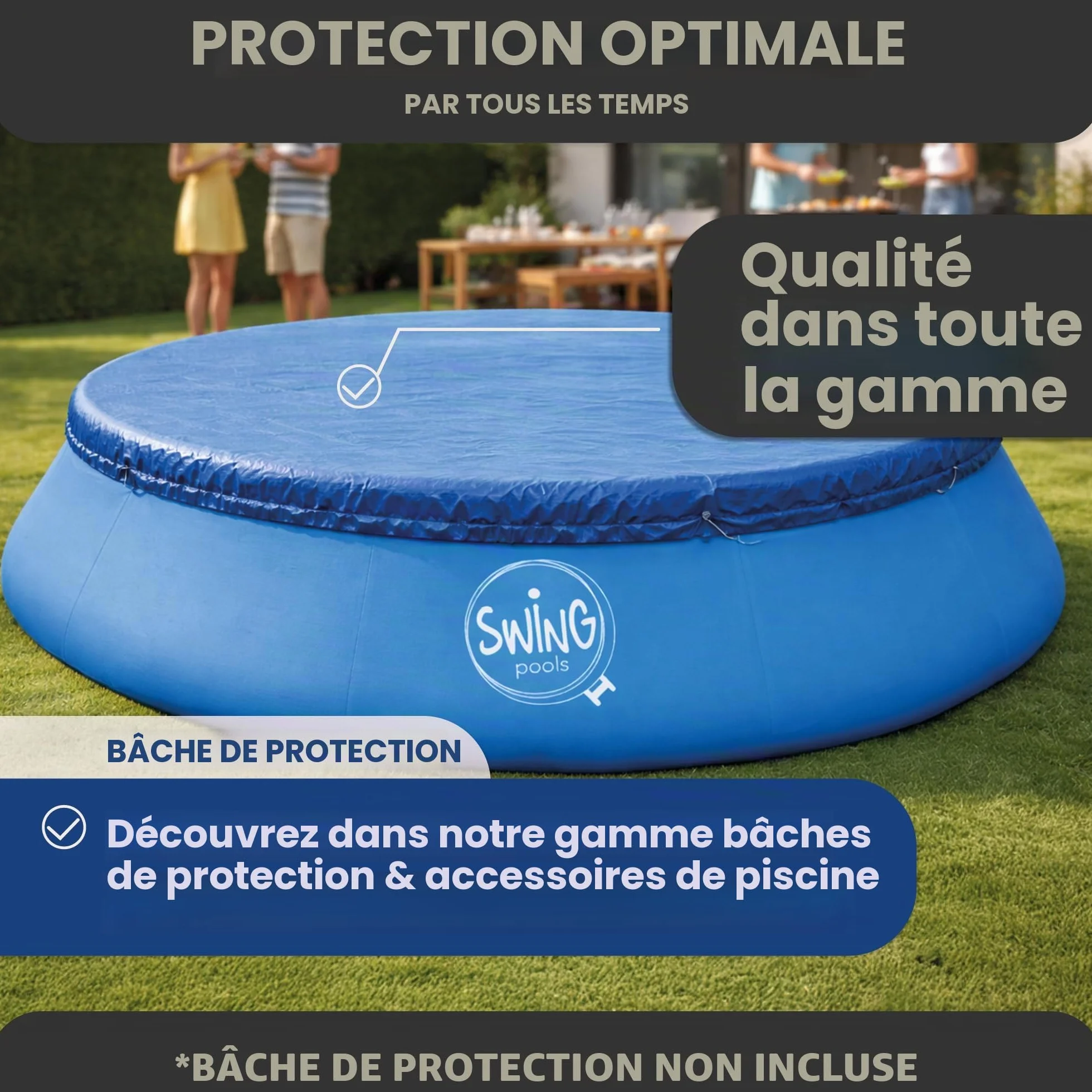 HAF Piscine Swing Quick-Up en gris (Ø 366 x 91 cm) - Environ 6 700 litres - Piscine autoportante (ronde) - Piscine gonflable de jardin pour enfants et adultes - Aucun outil nécessaire