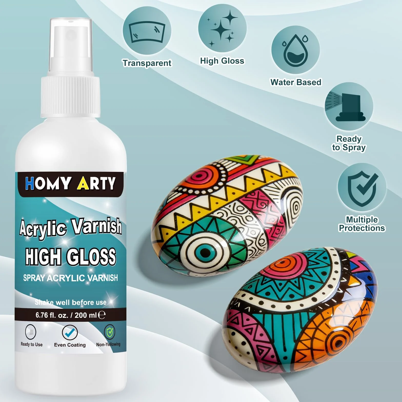 HOMY ARTY Vernis Acrylique Brillant Spray Transparent 200 ml Finition Brillante Protection Durable