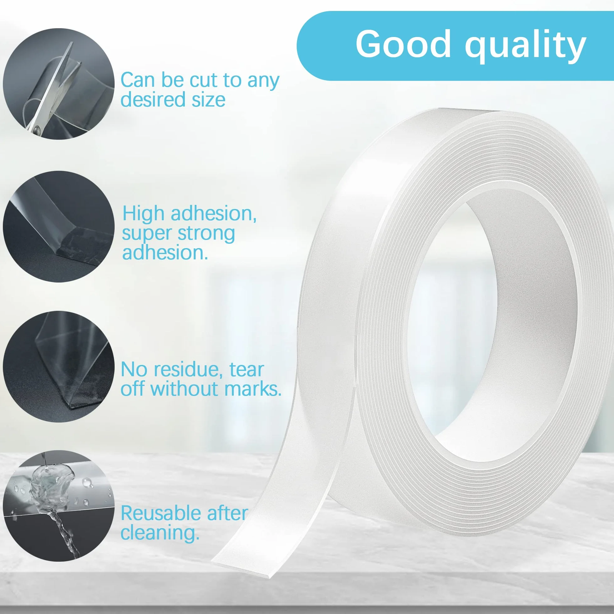 Ruban Adhésif Double Face Robuste Extra Fort 5M Nano Tape Transparent Amovible 20mm 1mm