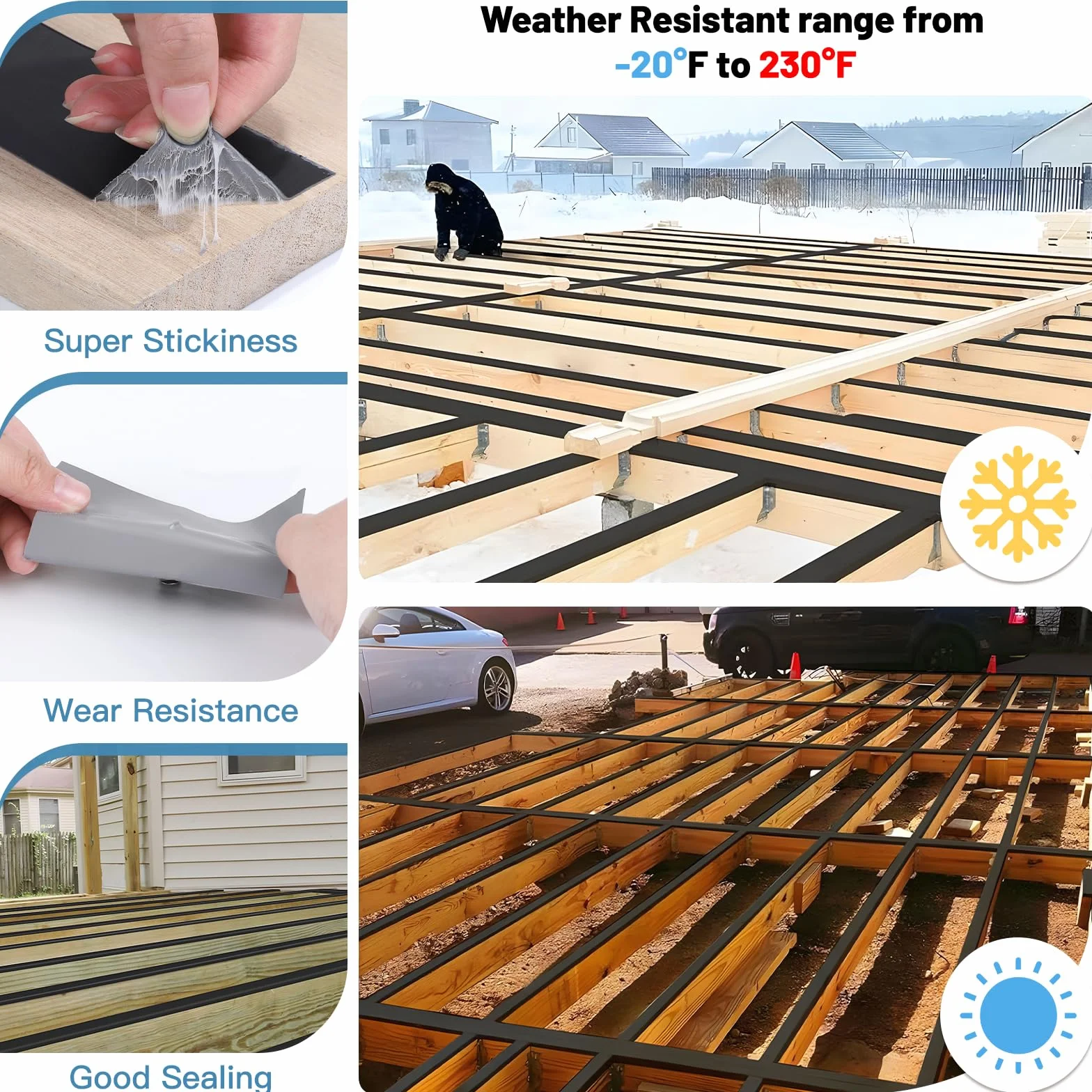 DBREAKS Ruban Adhésif en Butyle pour Terrasse, 80mm x 15m, Bande de Protection Lambourde (1 Rouleau)