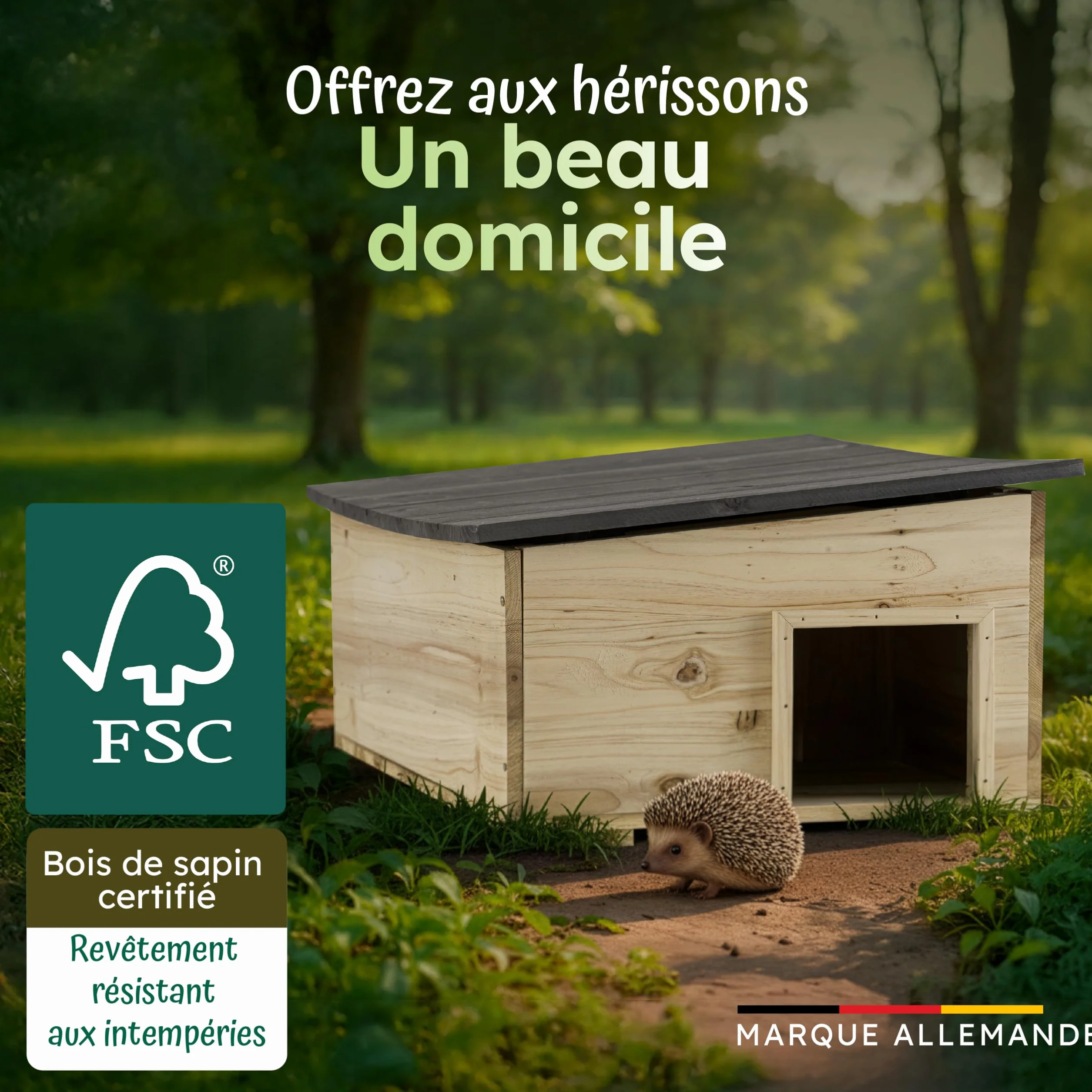 Moorland Cabane pour Hérissons en Bois FSC 54×38 cm – Maison Herisson Extérieur avec Toit Amovible Anthracite & Entrée Labyrinthe – Modèle IH5