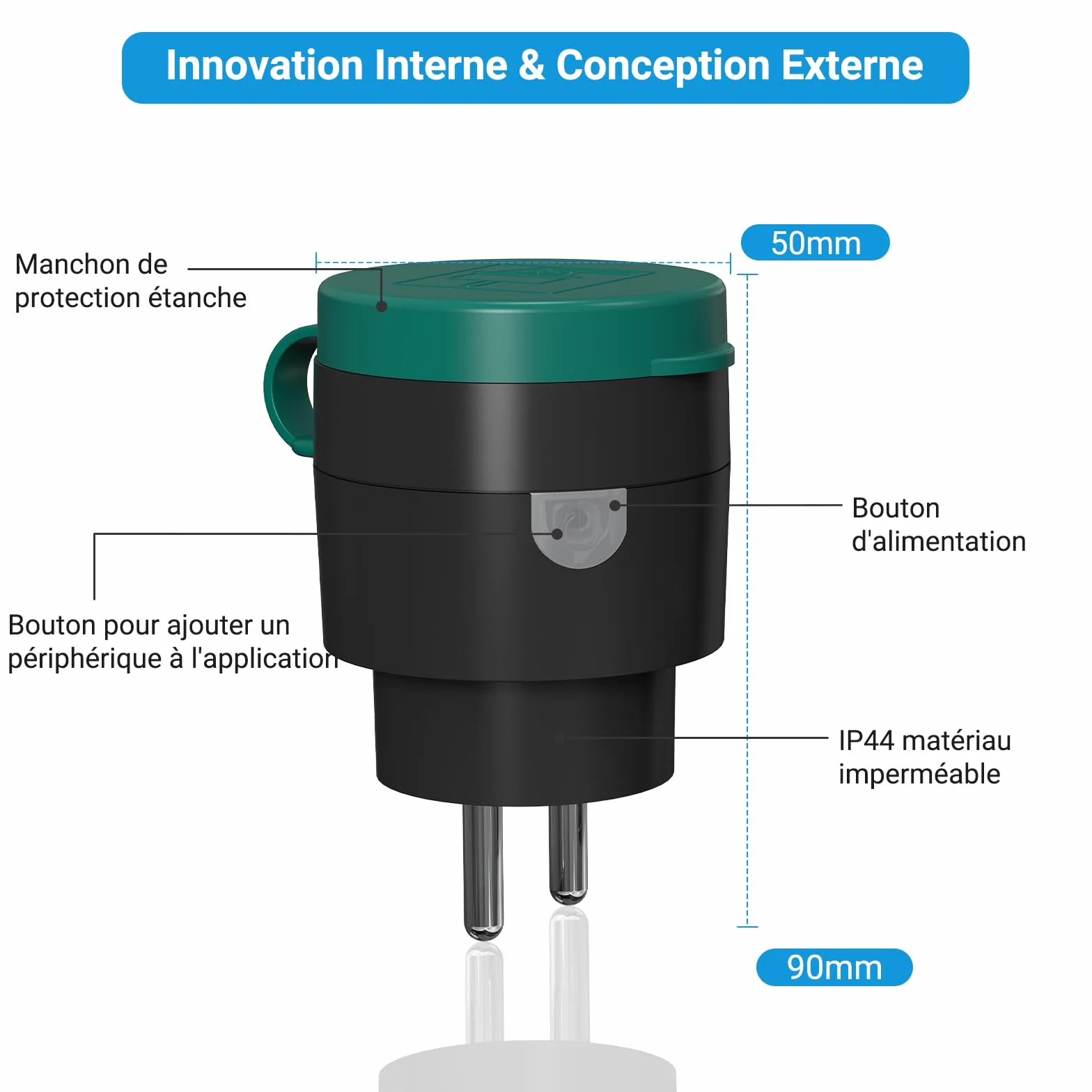 Prise connectée extérieure étanche WiFi 10A Type E IP44 compatible Alexa Google Assistant